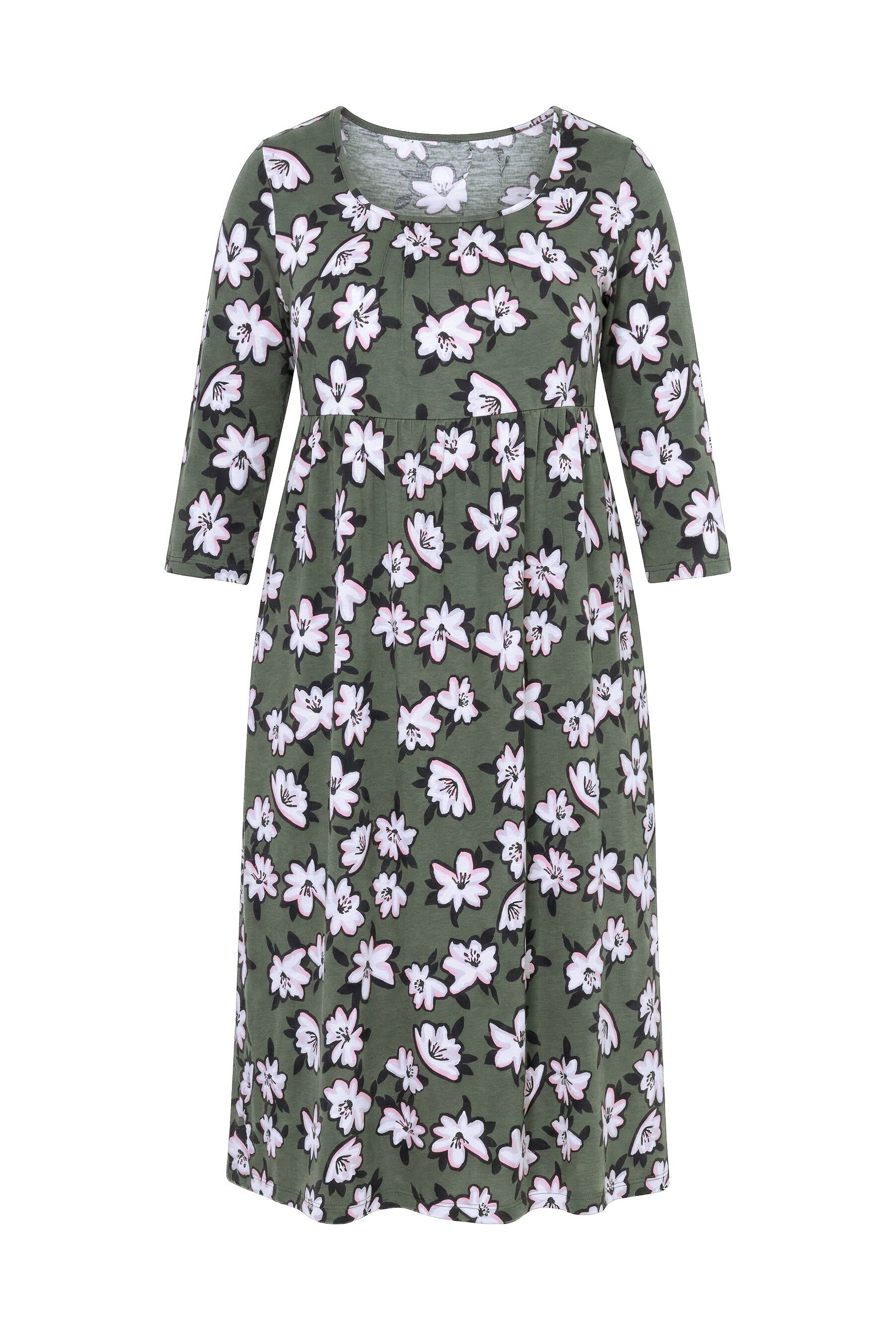 Maxikleid Maxikleid Blüten Carré-Ausschnitt 3/4-Arm Taschen