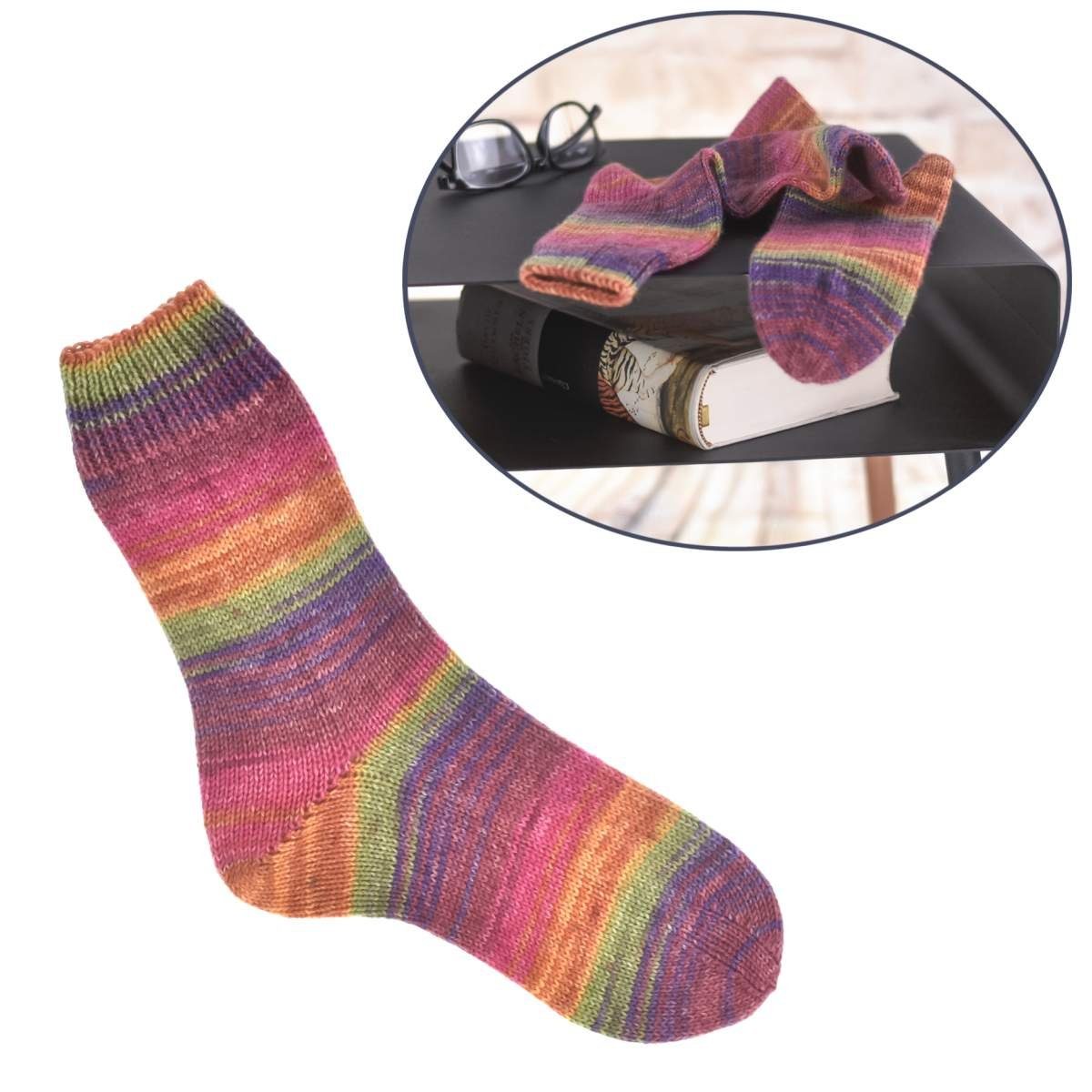 Ines' Nadelei Socken Größe 36-37 (1-Paar) gestrickt, bunt, Damen und  Herren, Stricksocken, warm, Kuschelsocken