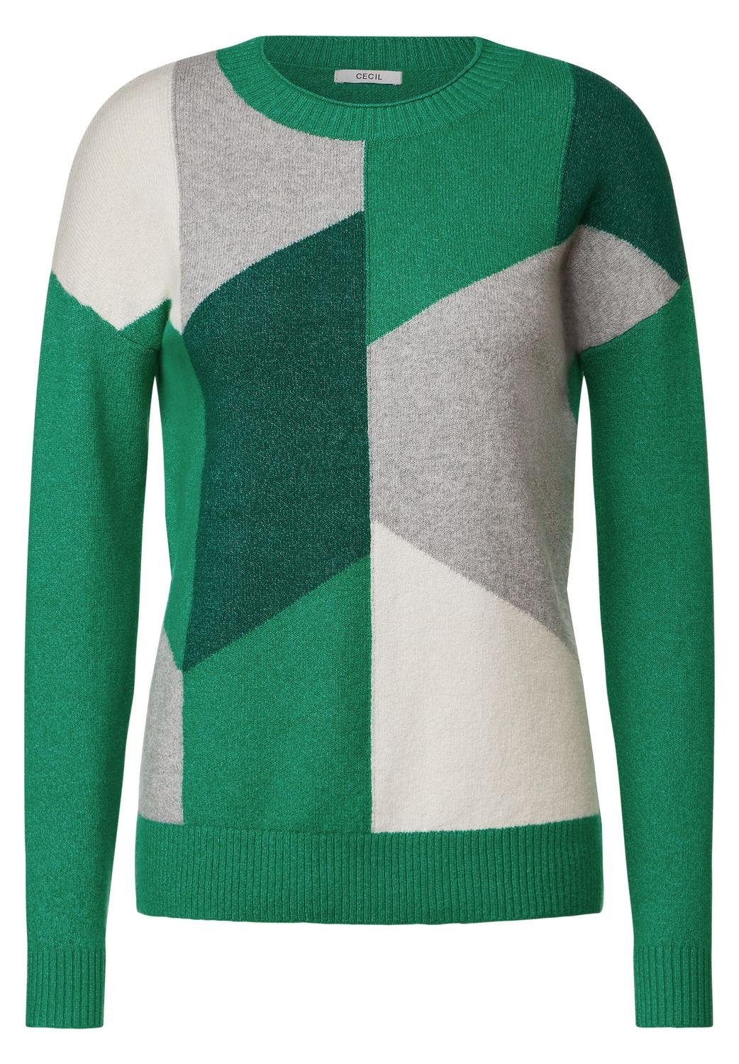 Cecil Sweatshirt Geometric Pattern Pullover bright green melange