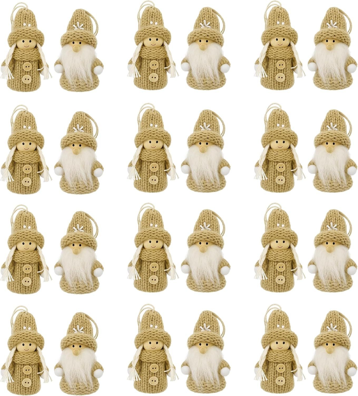 hausleben Wichtel Figuren Set – Weihnachtsdeko 7 cm (24 St), aus Holz & Strick