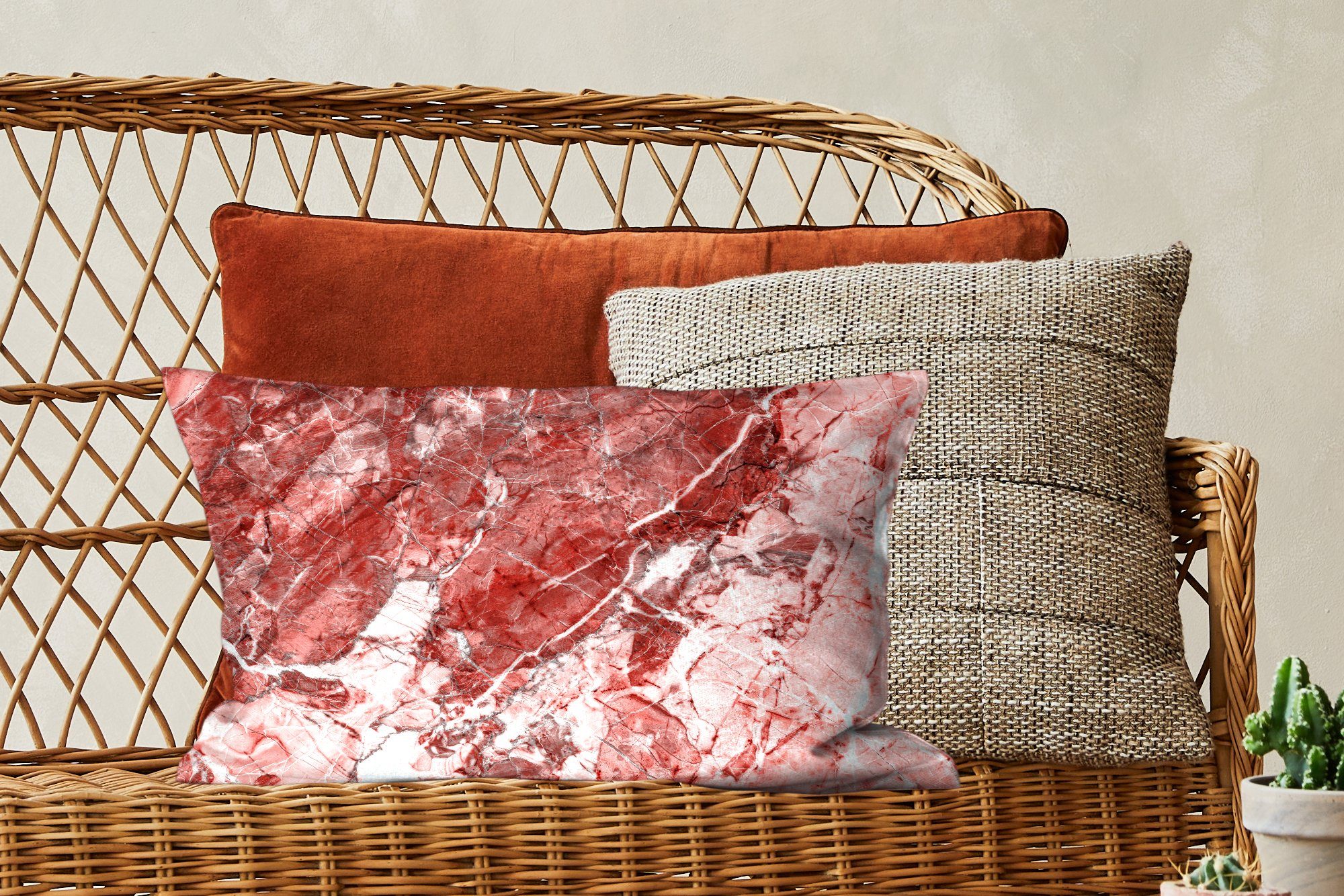 MuchoWow Dekokissen Kristalle Granit mit Schlafzimmer Wohzimmer Dekoration, Füllung, - Zierkissen, Dekokissen Rot - Rosa, 