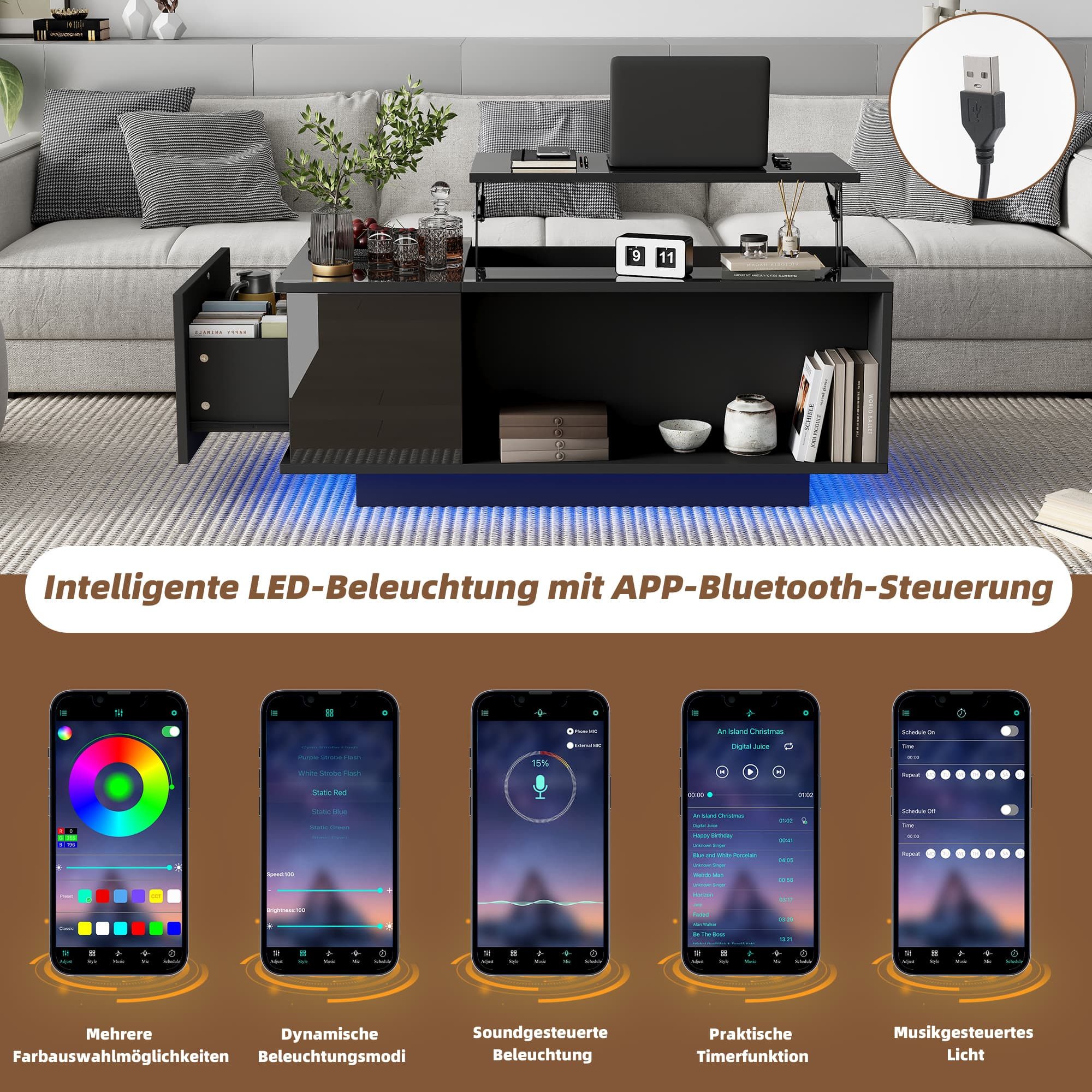BlingBin Couchtisch 100*50*40cm Höhenverstellbarer Kaffeetisch mit günstig online kaufen
