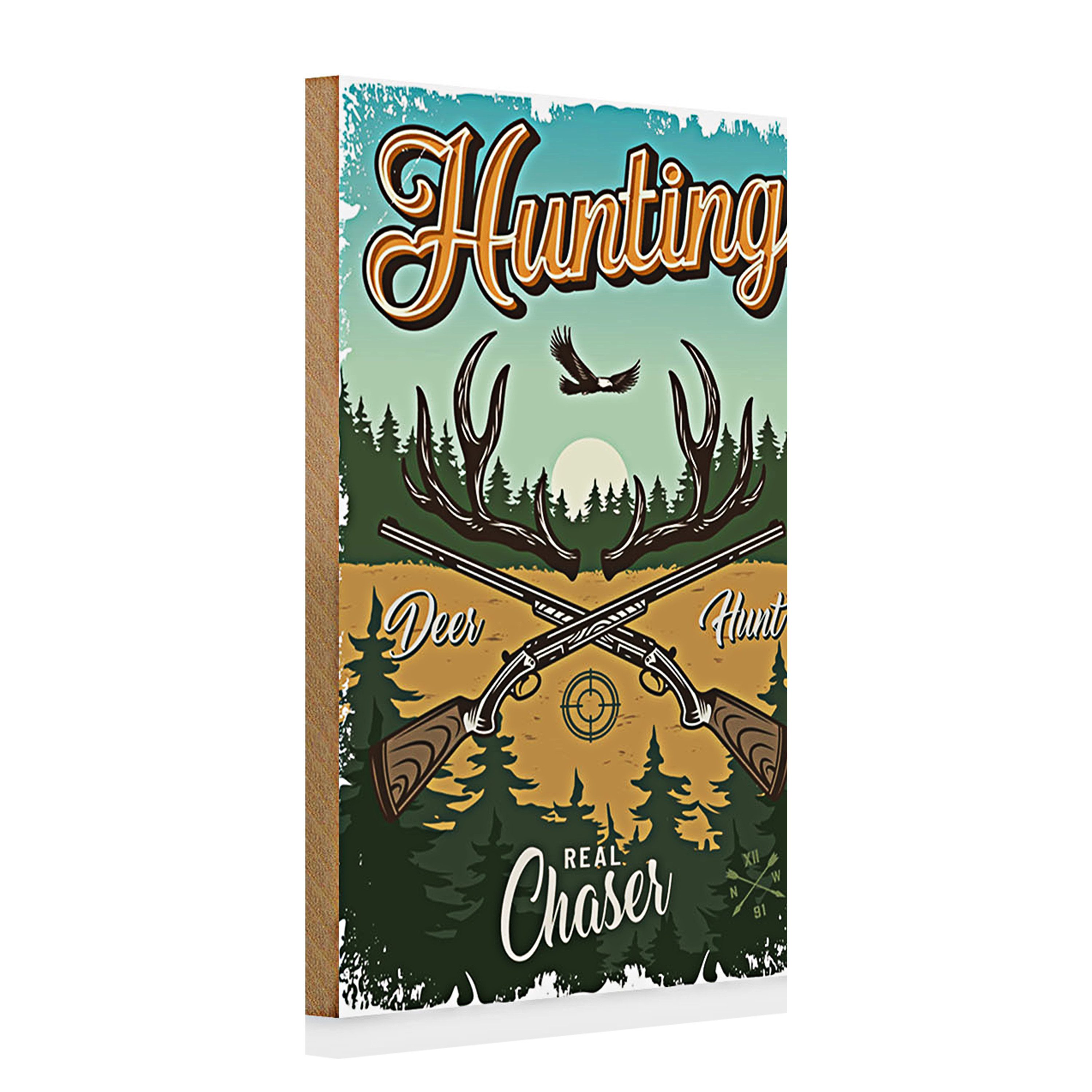 Roomando Holzbild Holzschild Jagd 20x30cm Hunting deer hunt Abenteuer