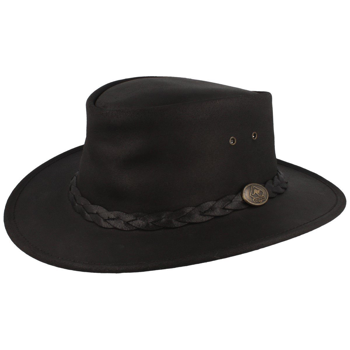 Scippis Trilby Cowboyhut Rindsleder, Hutband, UV-Schutz geflochtenes Bushman 50+ aus