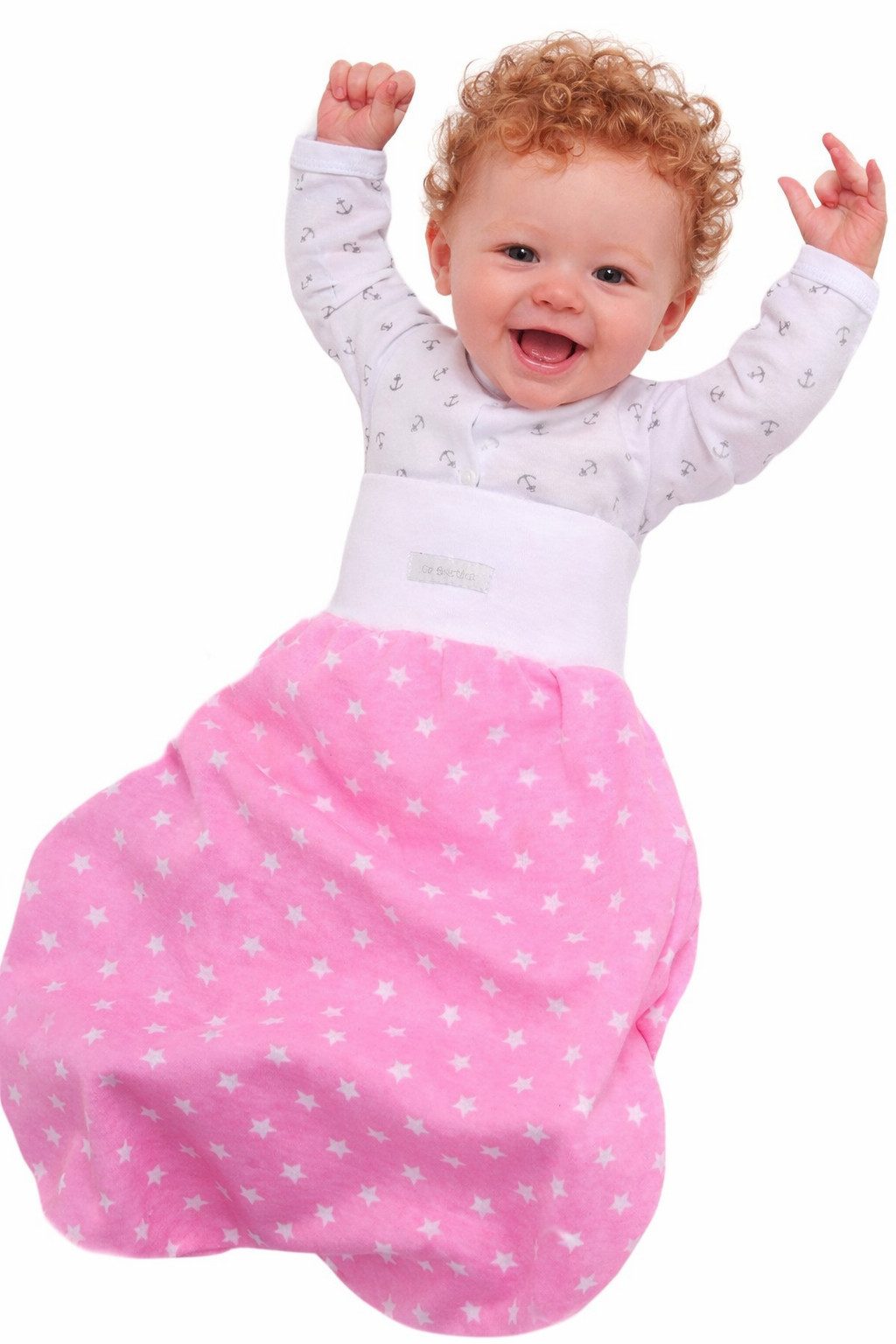 La Bortini Pucksack Baby Sack Strampersack einlagig aus Baumwolle für Neugeborene (Erstlingssack, Fußsack für Mädchen), in Rosa mit Sternchen Muster, ab 0 bis ca. 36Mon