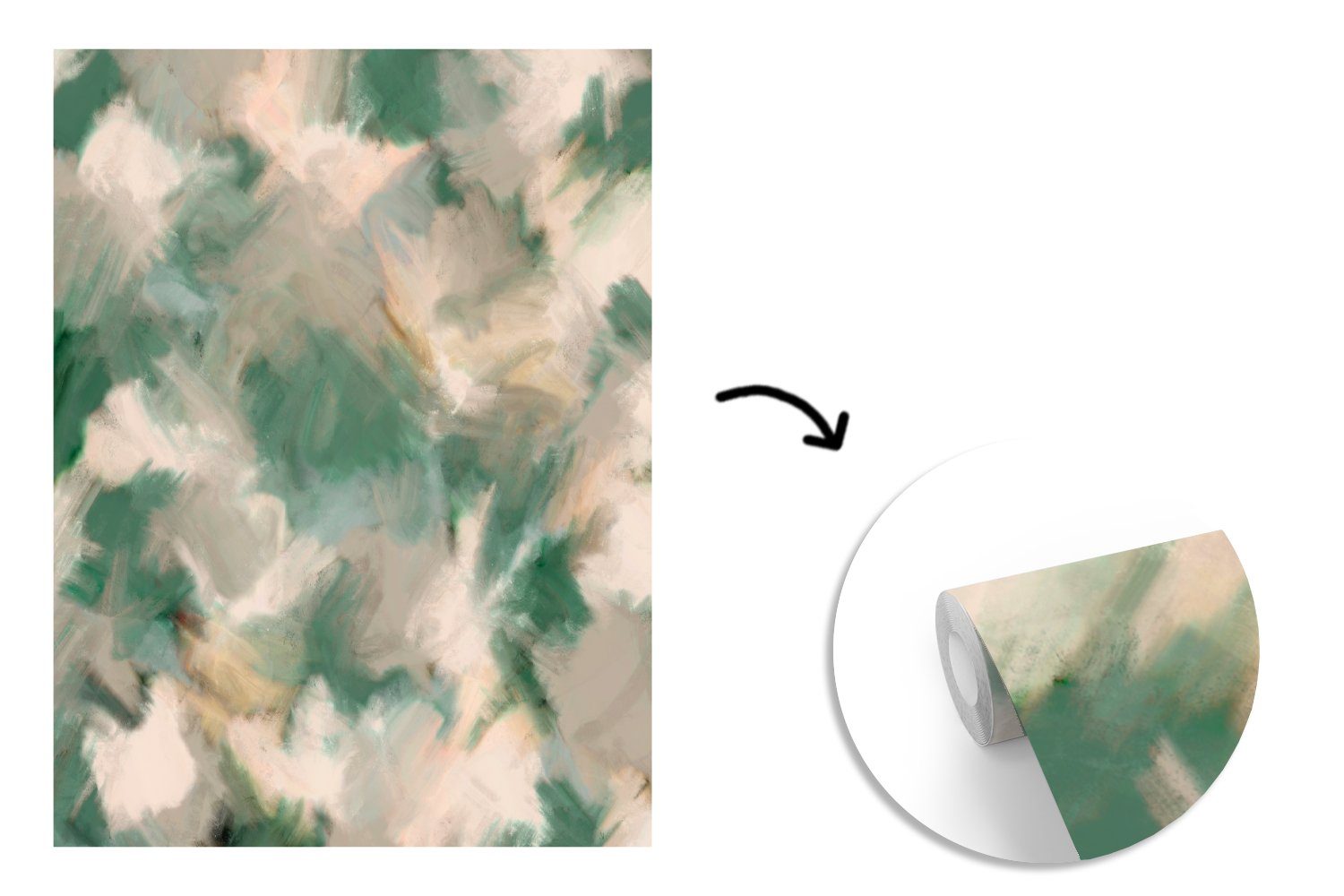 St), Grün - Muster (4 bedruckt, Farbe - - Vinyl MuchoWow Matt, Tapete Abstrakt, Wandtapete Montagefertig für Wohnzimmer, Fototapete