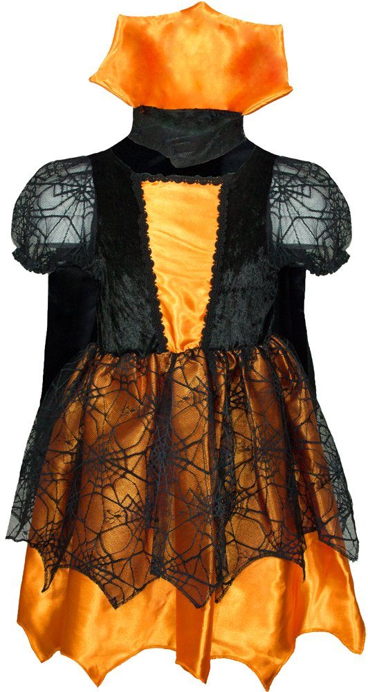 Das Kostümland Hexen-Kostüm Hexenkostüm Spinnenkönigin Willow für Kinder - Orange Tolle Verkleidung für Mädchen als Gräfin Dracula Vampir zu Fasching Halloween