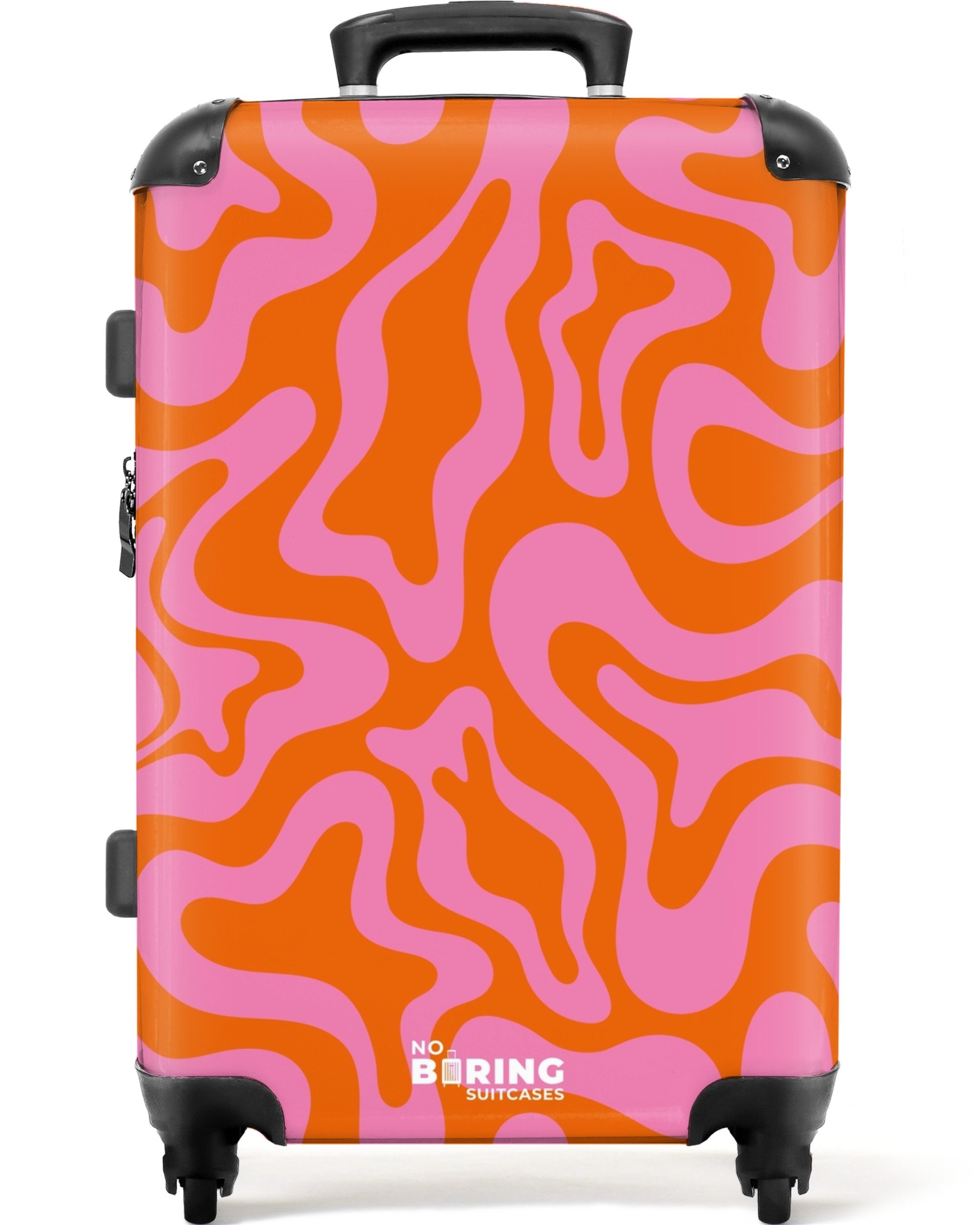 NoBoringSuitcases.com© Hartschalen-Trolley Orange mit rosa abstraktem günstig online kaufen