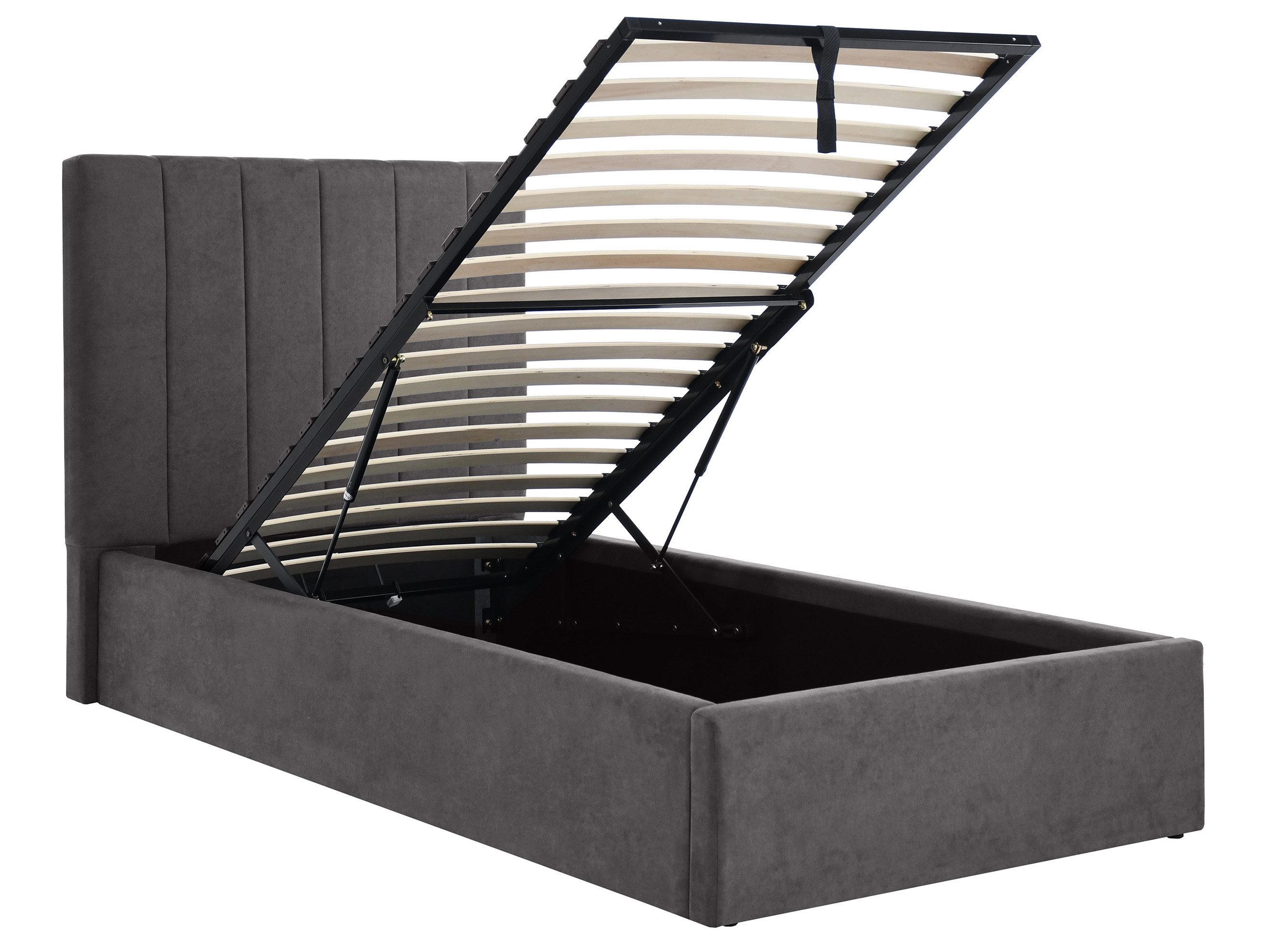 Beautysofa Jugendbett MELVIO 90 × 200 cm mit Bettkasten (Gasdruckfedern, gepolstertes Einzelbett in Taslan Velvet Grey), wahlweise ohne Matratze oder mit MEDIRO – Bild 4 von 5