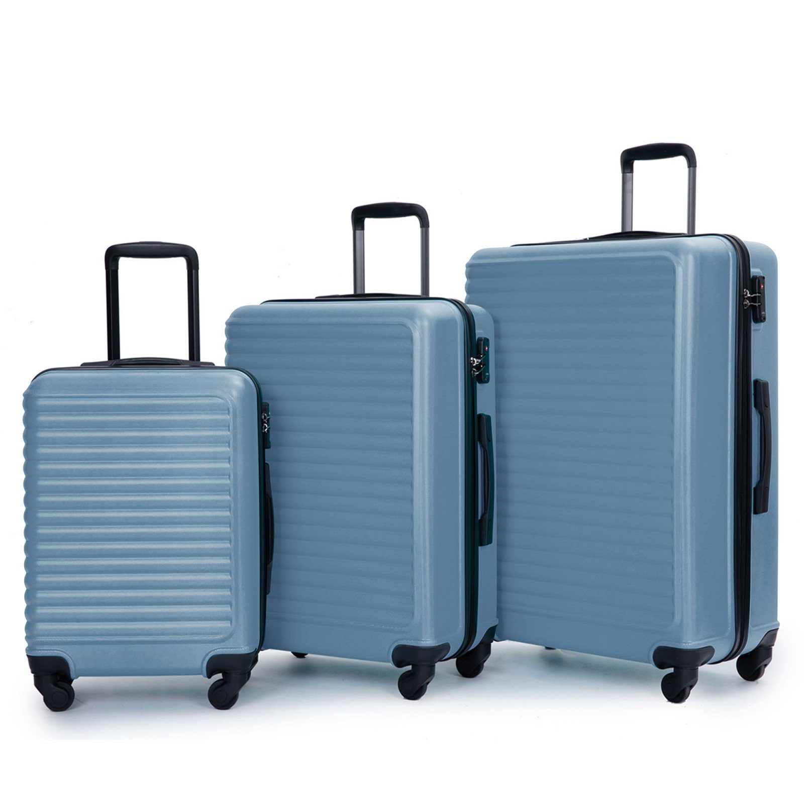 SEEZSSA Kofferset Koffer-Set Hartschalen M-L-XL, Reisekoffer, Set Rollen Rollkoffer ABS-Material Zollschloss Trolley Handgepäck Koffer 3-teiliges TSA Schieferblau 4