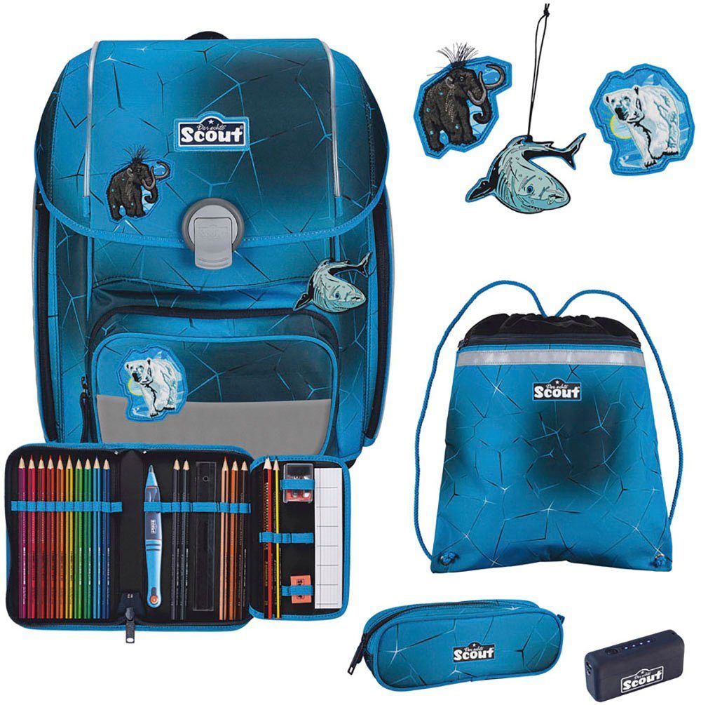 Scout Ранцы Genius Safety Light, mit LED-Lichtleiter, Polar Blue (Set, 4-tlg), mit Powerbank; enthält recyceltes Material