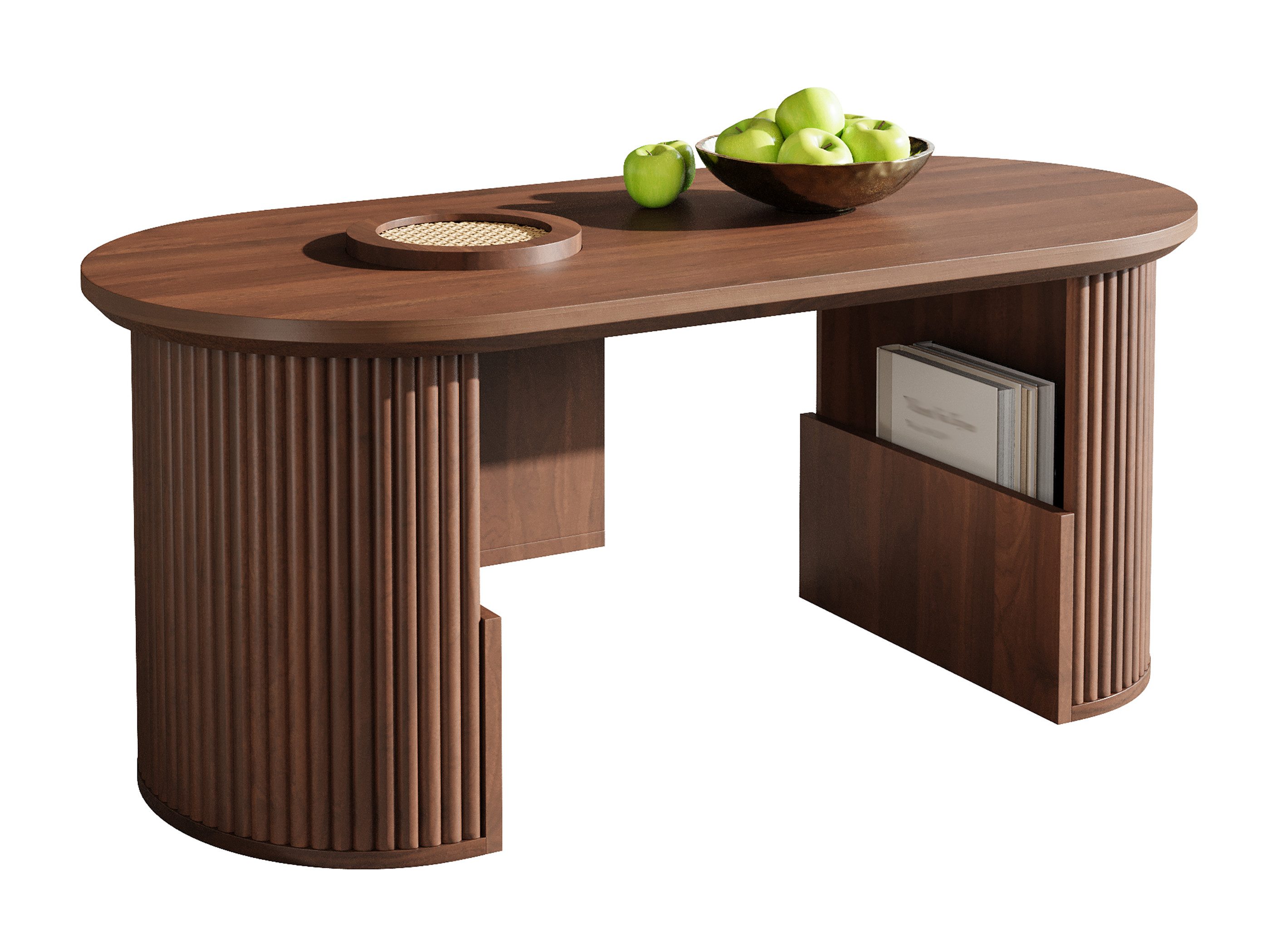 SeedWave Couchtisch Sofatisch in Holzoptik, Ovaler Tischplatte mit Aufsatzdeckelfach, 105cm Wohnzimmertisch inkl. 2 Fächer auf Innenseite unten