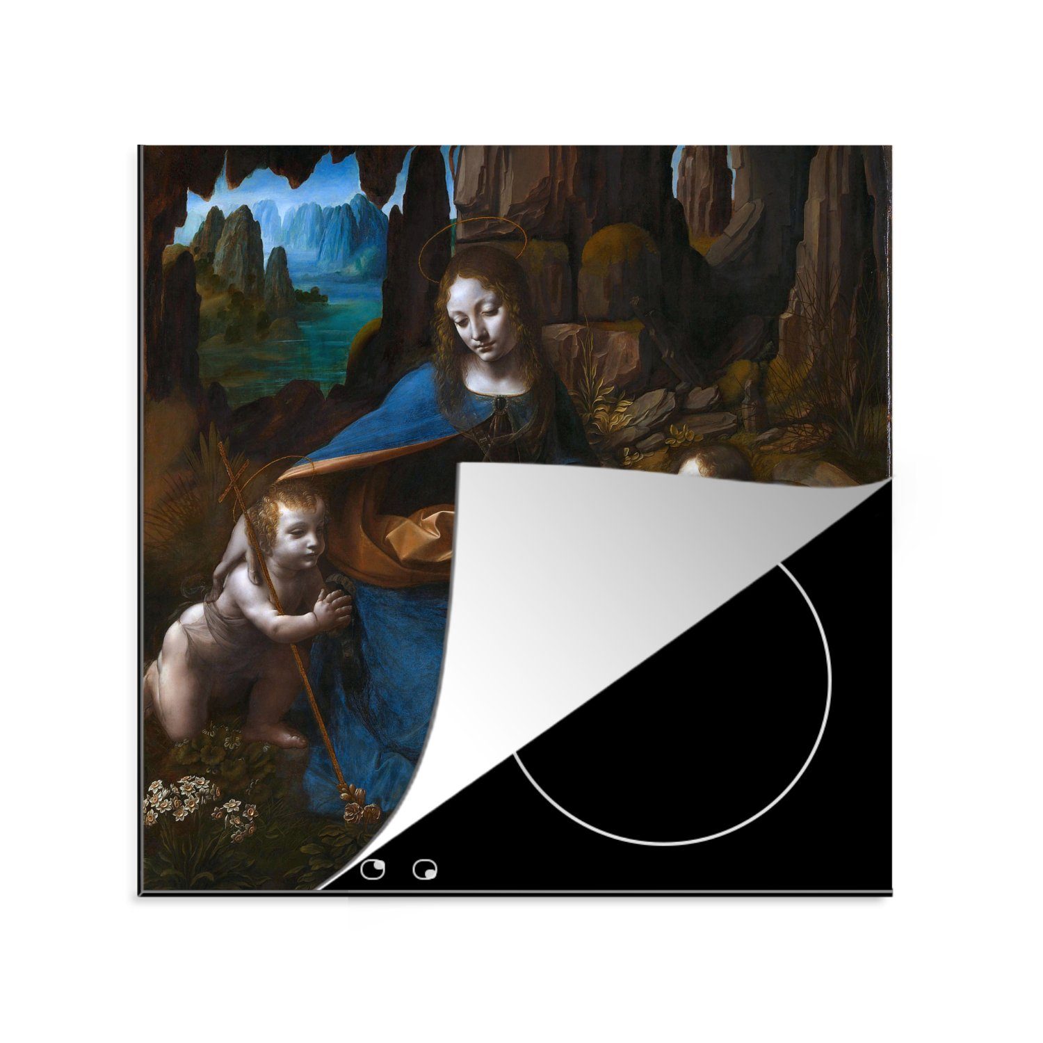 MuchoWow Herdblende-/Abdeckplatte Jungfrau auf dem Felsen - Leonardo da Vinci, Vinyl, (1 tlg), 78x78 cm, Ceranfeldabdeckung, Arbeitsplatte für küche