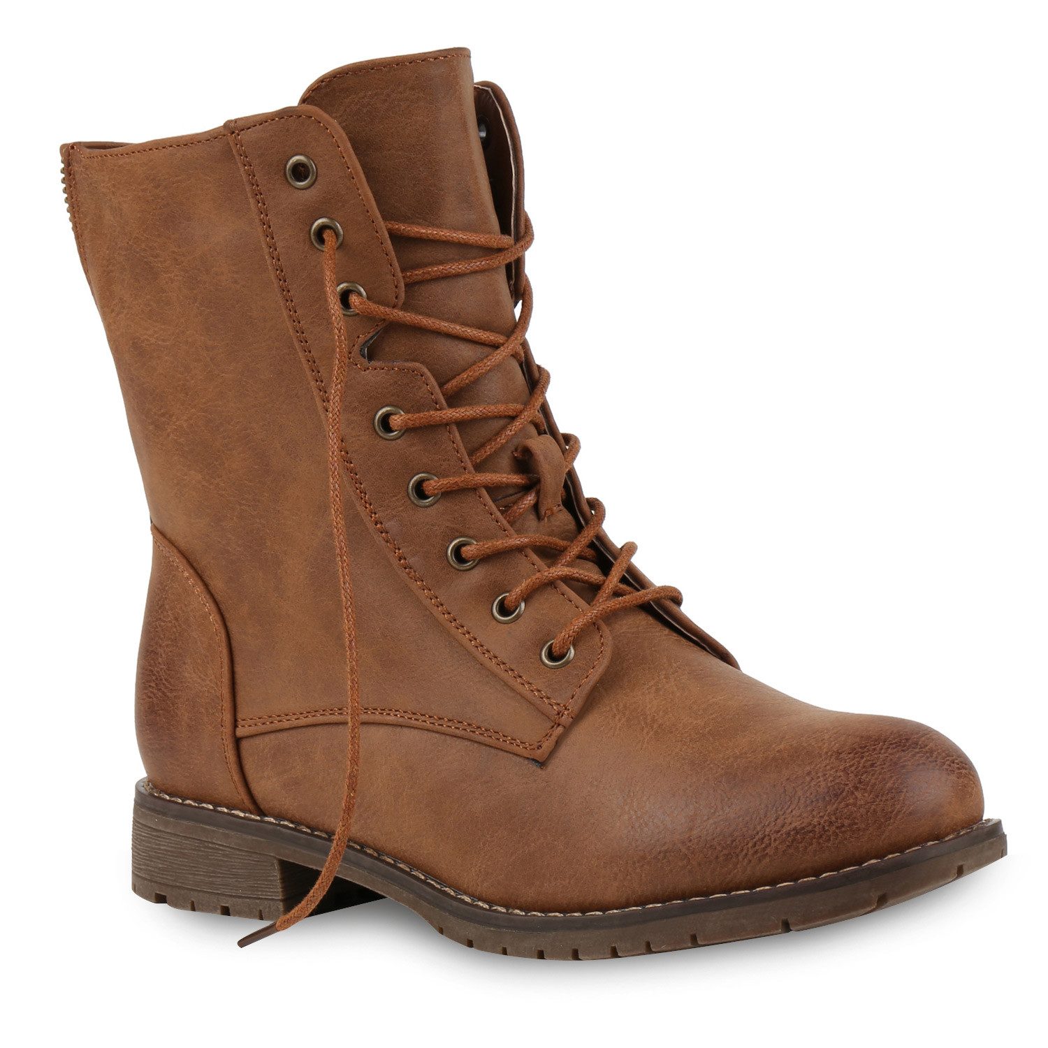 VAN HILL 812022 Schnürstiefelette Damen Schnürstiefeletten Profil Sohle Stiefeletten Leder-Optik