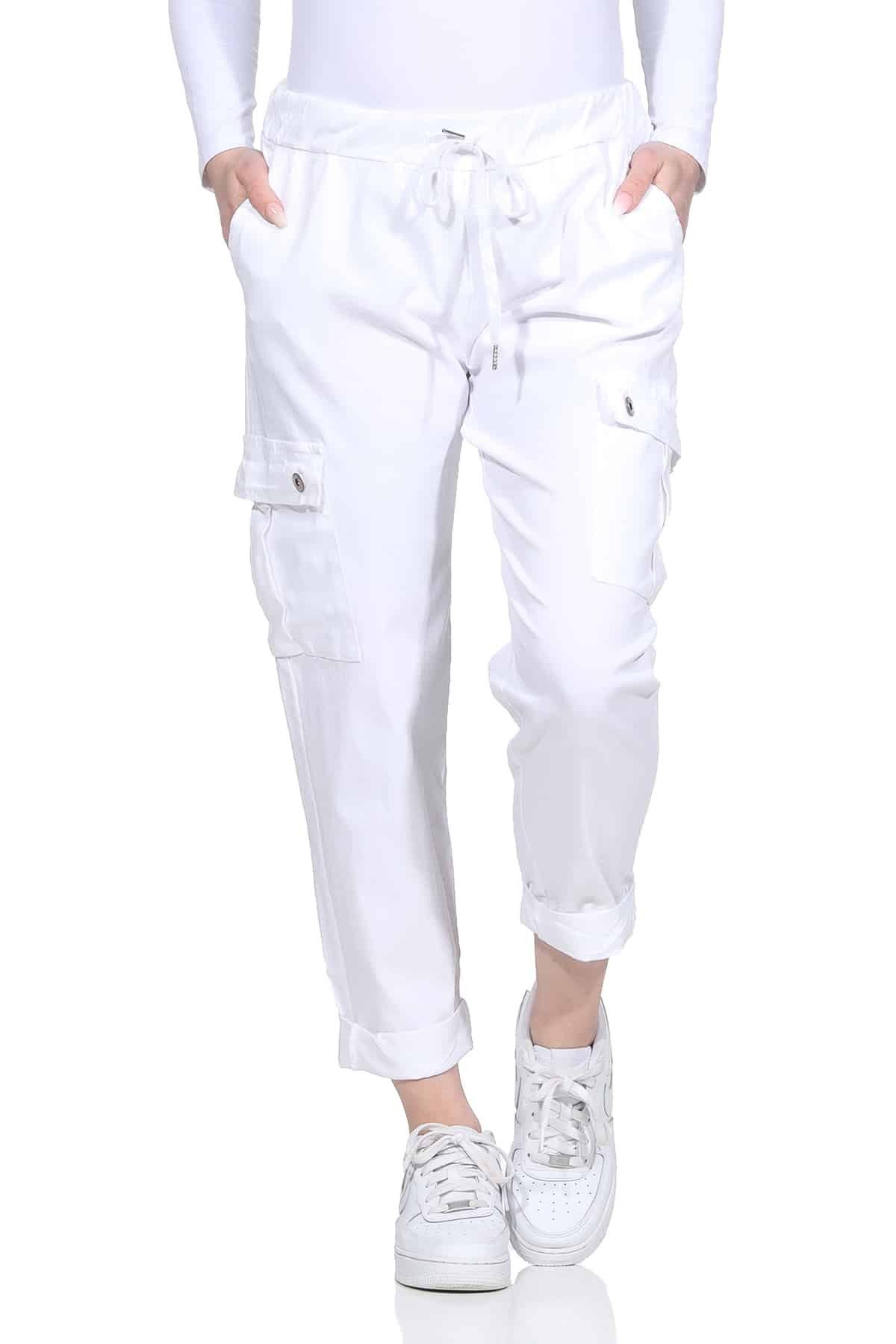 OriginalYou Cargohose Damen Freizeithose Schlupfhose moderne Stoffhose elastischer Bund, Knitterlook