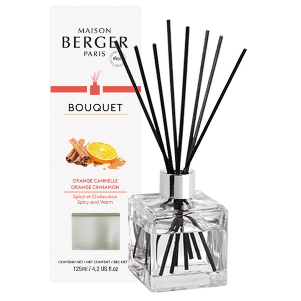 MAISON BERGER PARIS Diffuser Cube Stäbchenduft Orange Zimt inkl. 125 ml Duft mit Duftstäbchen | Lufterfrischer