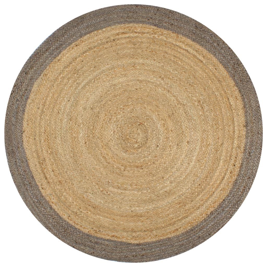 vidaXL Teppich Teppich Handgefertigt Jute mit Grauem Rand 90 cm, Runde