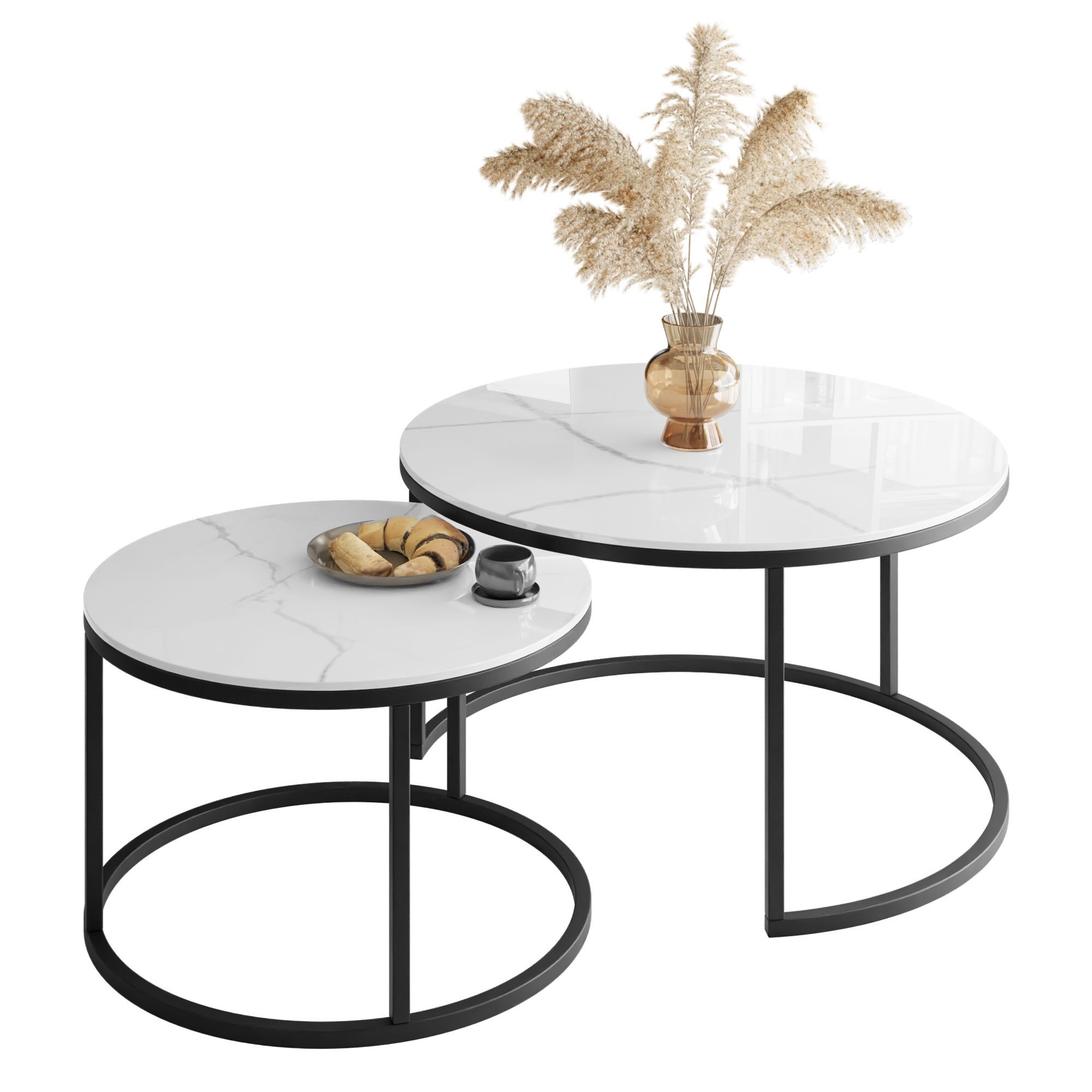 Lookway Couchtisch SELAVI 2er Tisch-Set mit Metallgestell (2er Set), Durchmesser: ⌀80 cm und ⌀60 cm