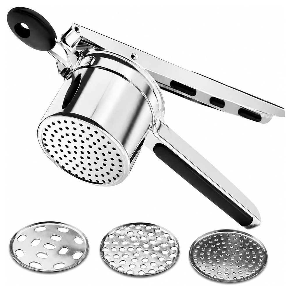 AFKSMILE Kartoffelpresse Kartoffelpresse & Spätzlepresse aus Edelstahl (440 ML) mit 3 Sieben, Für cremiges Kartoffelpüree, Spätzle, Obst Babybrei, Spülmaschinenfest
