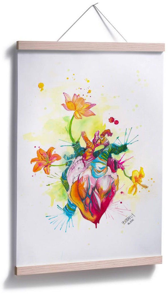 Heart, Poster, Wandbild, Wandposter (1 Wall-Art Nature Poster Beating St), Bild, Schriftzug