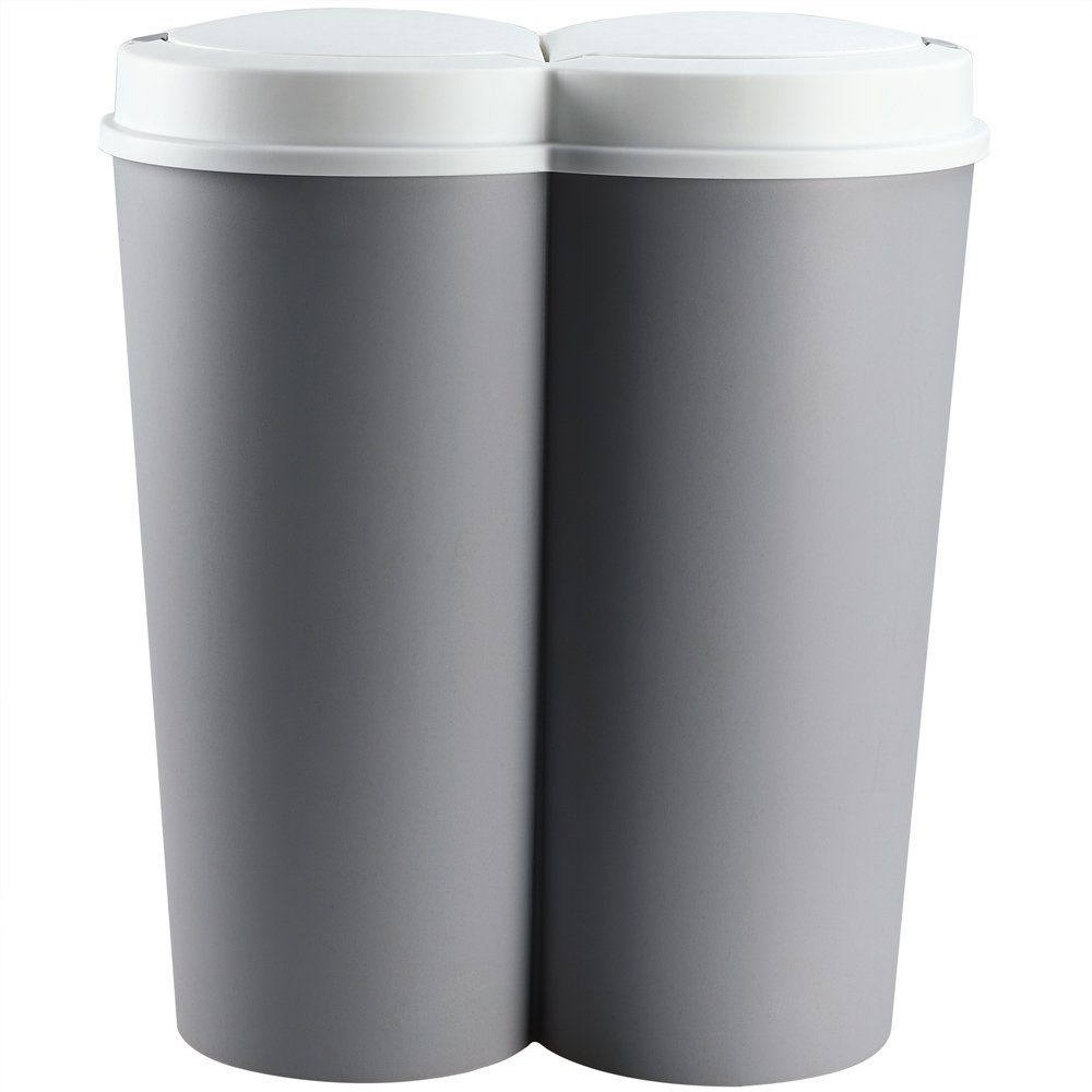 Deuba Mülleimer Duo Bin, 50 L 2fach Trennsystem 2x25 L Küche Abfalleimer  Müllbehälter Mülltrennung Grau