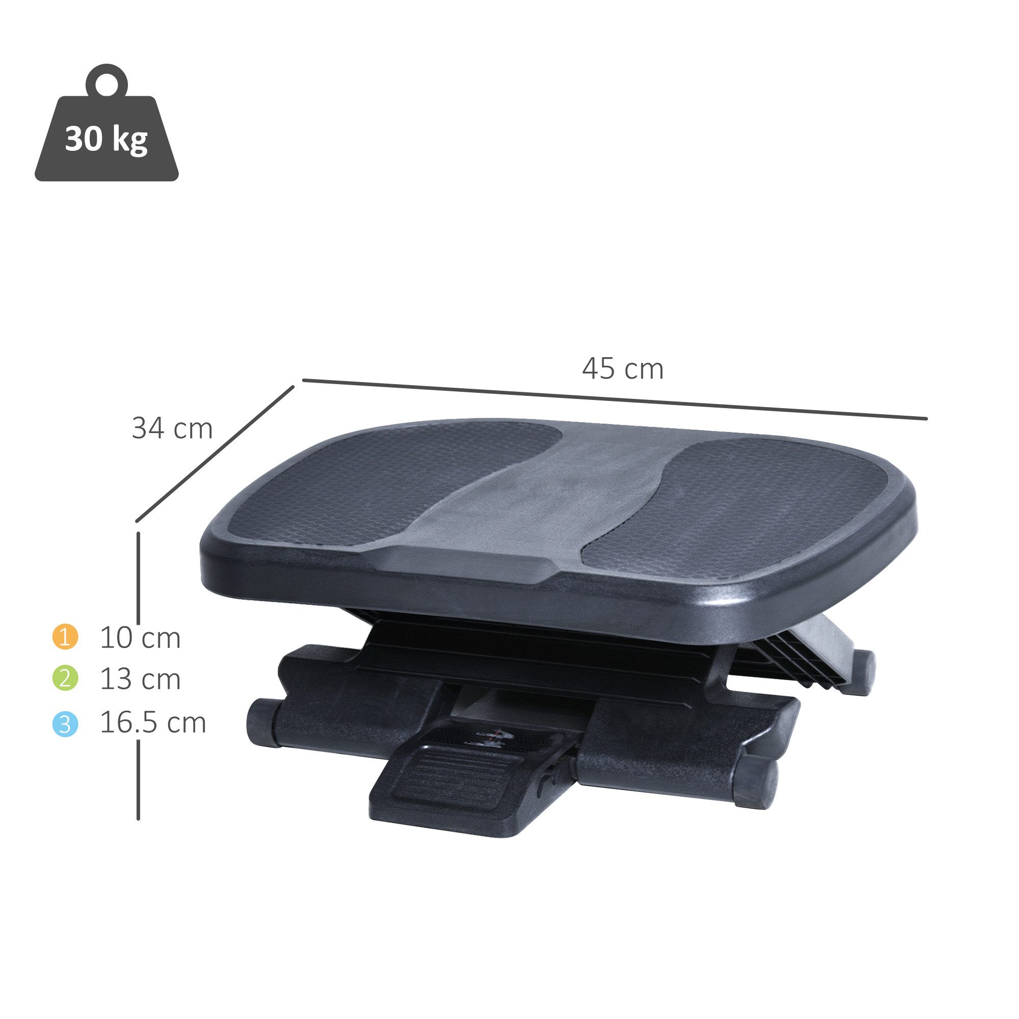 MC Star Fußstütze Fußablage 3 Höhen verstellbar HIPS Schwarz 45x34x10-16,5cm, für ergonomisches Sitzen