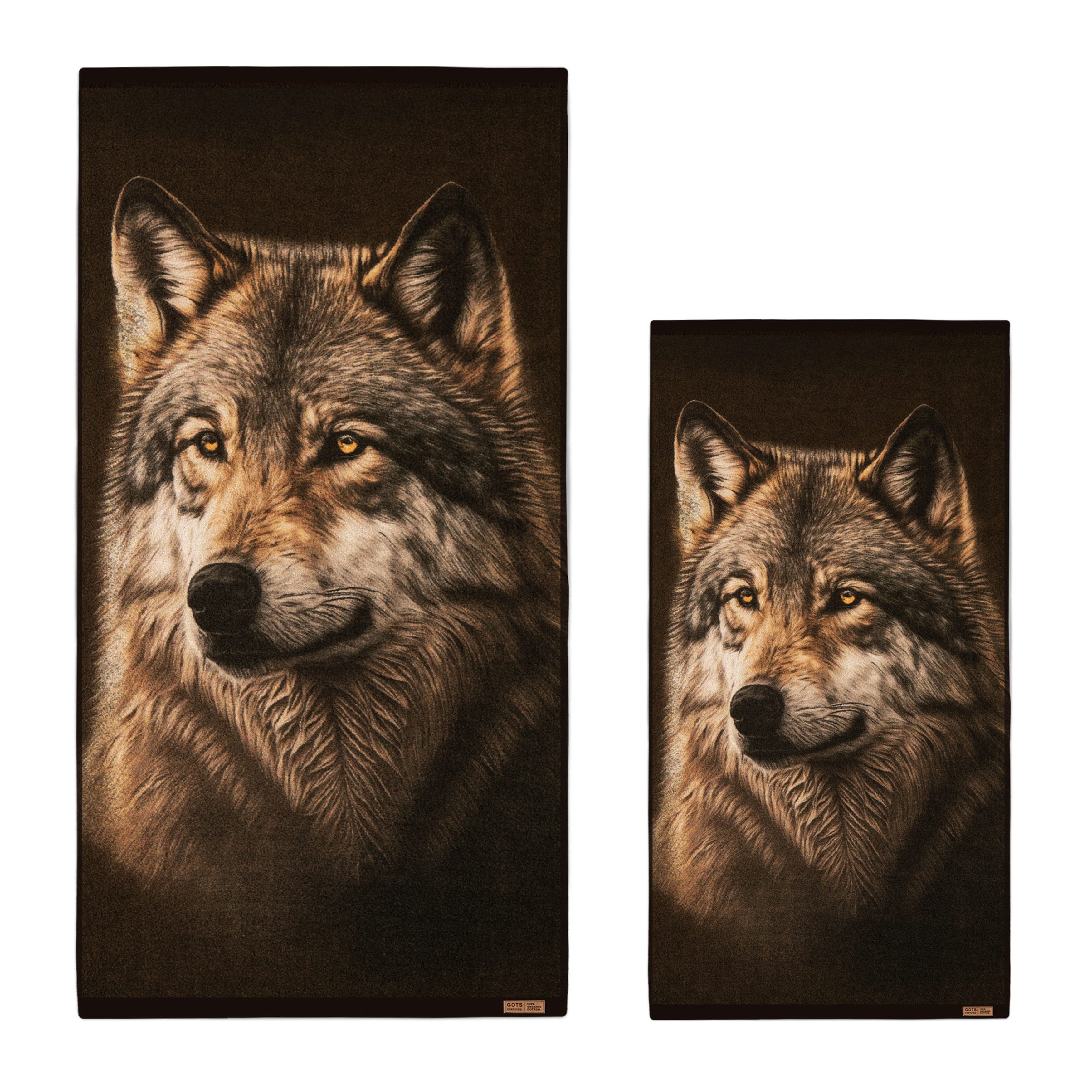 Zwoltex Handtücher Wolf Motiv Handtuch & Badetuch Set 600 g/m², (50x100 & 70x140 cm 60° OEKO-TEX 100% GOTS), Realistischer Motivdruck auf saugstarkem Frottee