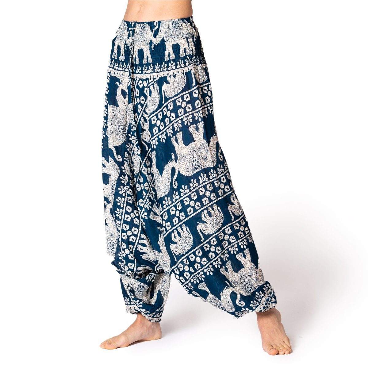 PANASIAM Haremshose Aladinhose Chang Haremshose aus 100% natürlicher Viskose Pumphose auch als Overall tragbar Damen bequeme Freizeithose Pluderhose