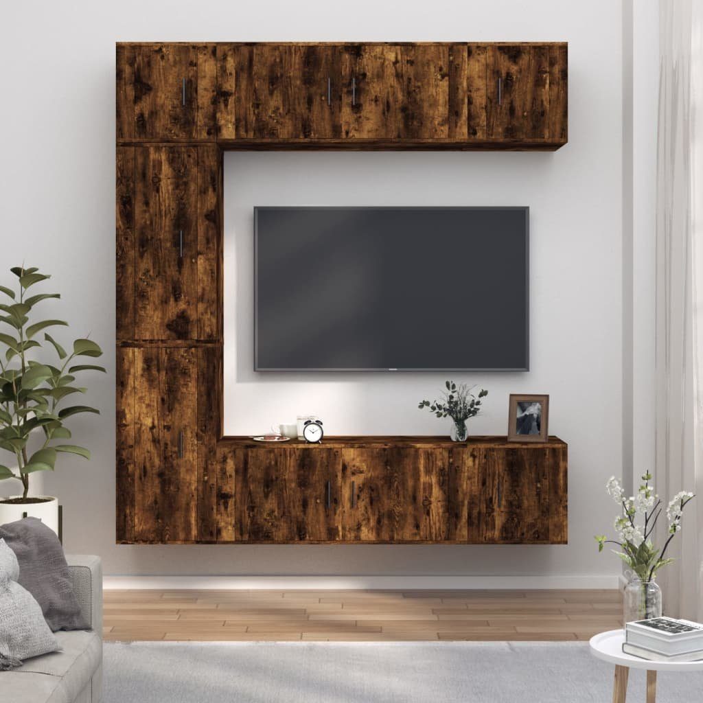 vidaXL TV-Schrank 7-tlg. TV-Schrank-Set Räuchereiche Holzwerkstoff (7-St)