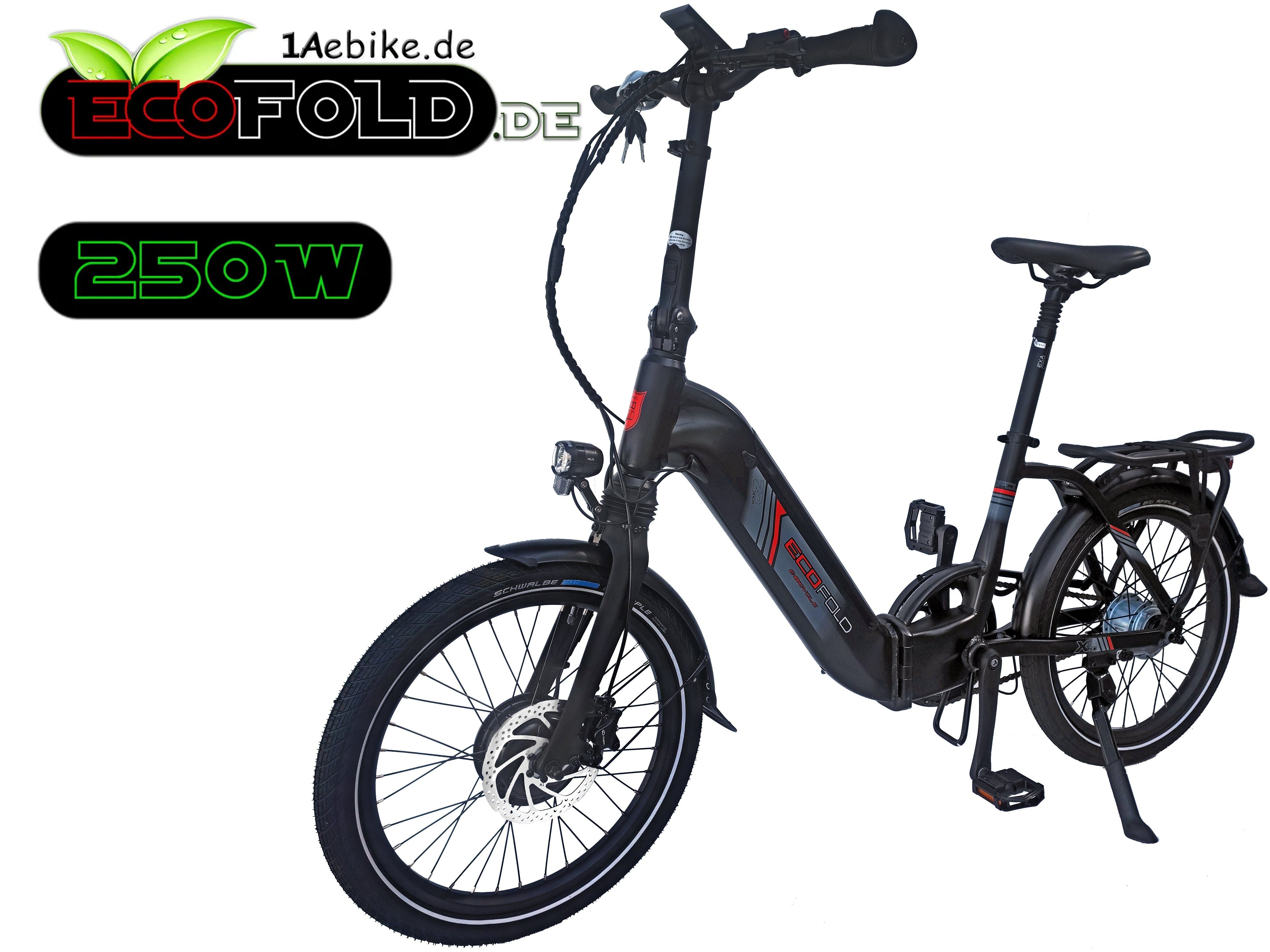 Ecofold E-Bike 20 Zoll BFF311 E-Bike Frontmotor Shimano Nexus 7Gang Faltrad weiss, 7 Gang Shimano Nexus 7/8 Schaltwerk, Nabenschaltung, Frontmotor, 504,00 Wh Akku, StVo konform schwarz