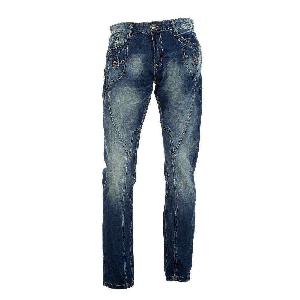 Blau Destroyed-Look Stretch-Jeans Ital-Design Jeans Herren in