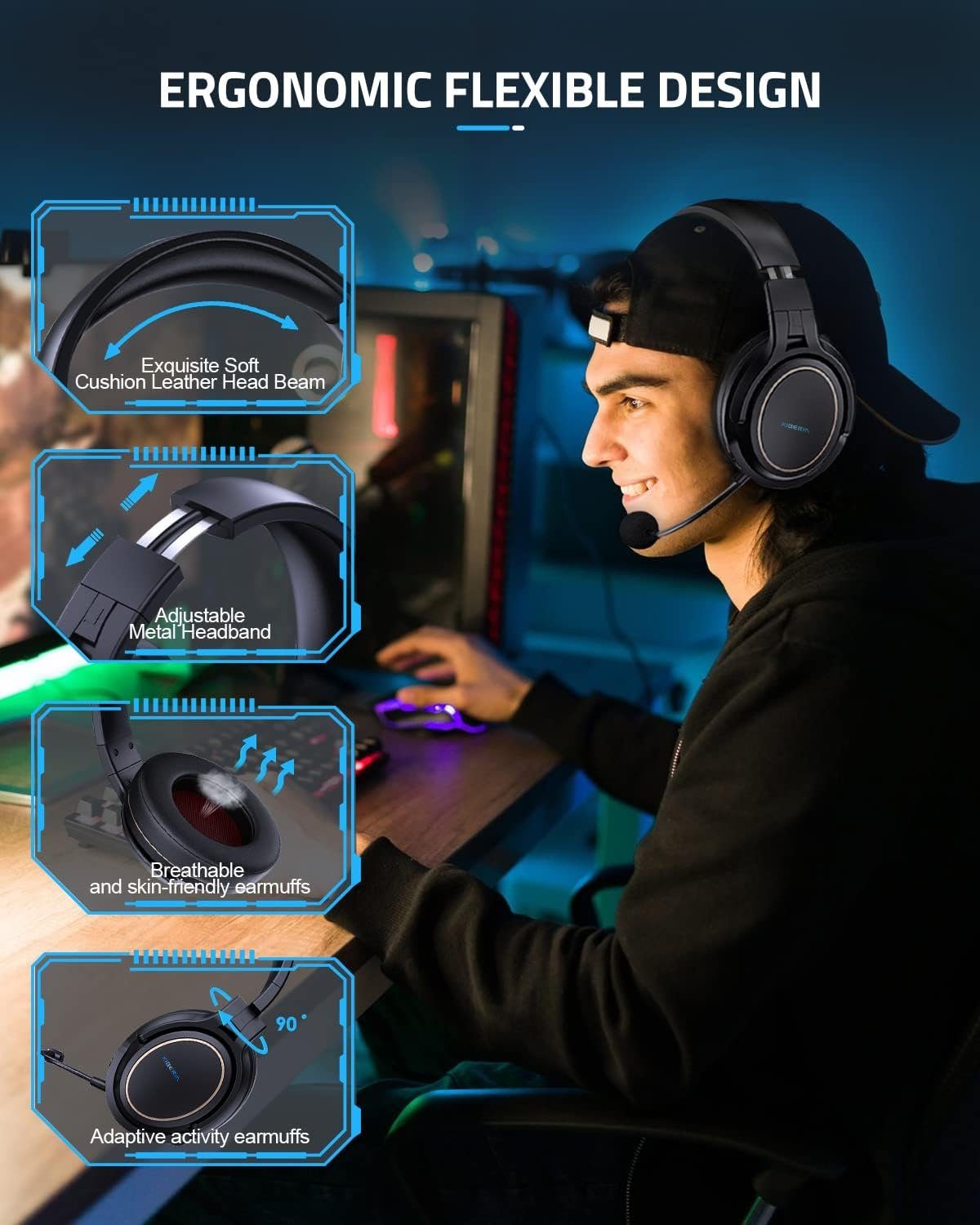 Drahtloses PS5, Computer für Sound Gaming-Headset 3D PC und für Gaming-Headset Laptop, Mit (Geräuschunterdrückung, Mikrofon) - PS4, NUBWO Surround