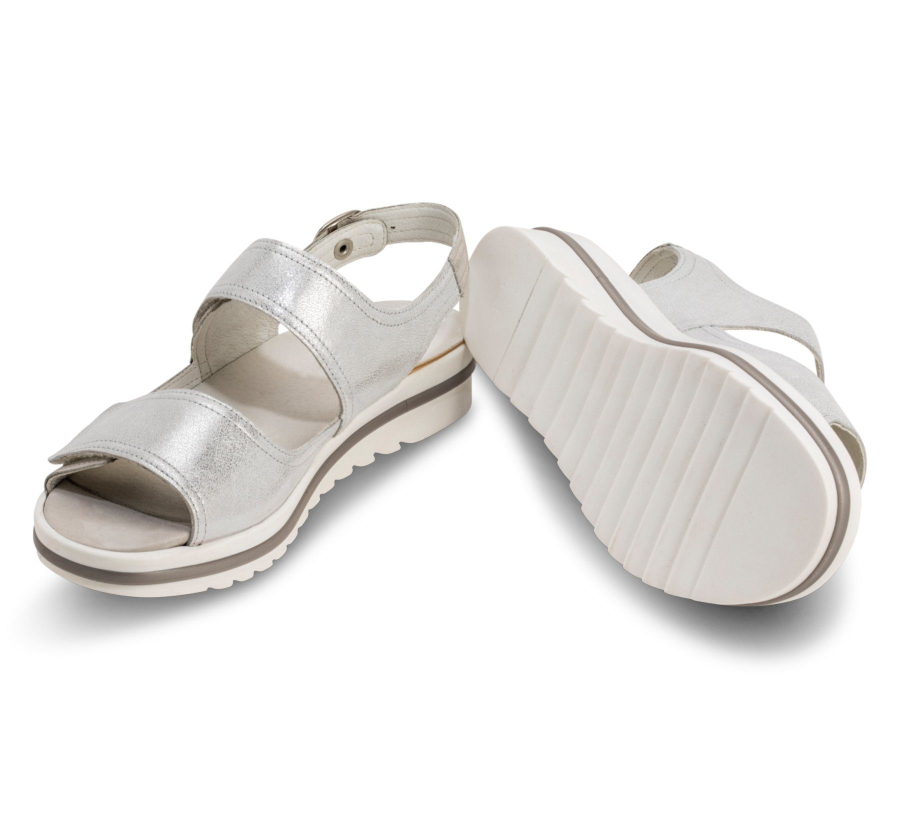 Damenschuhe Sandale silber Sandale Leder echt vitaform