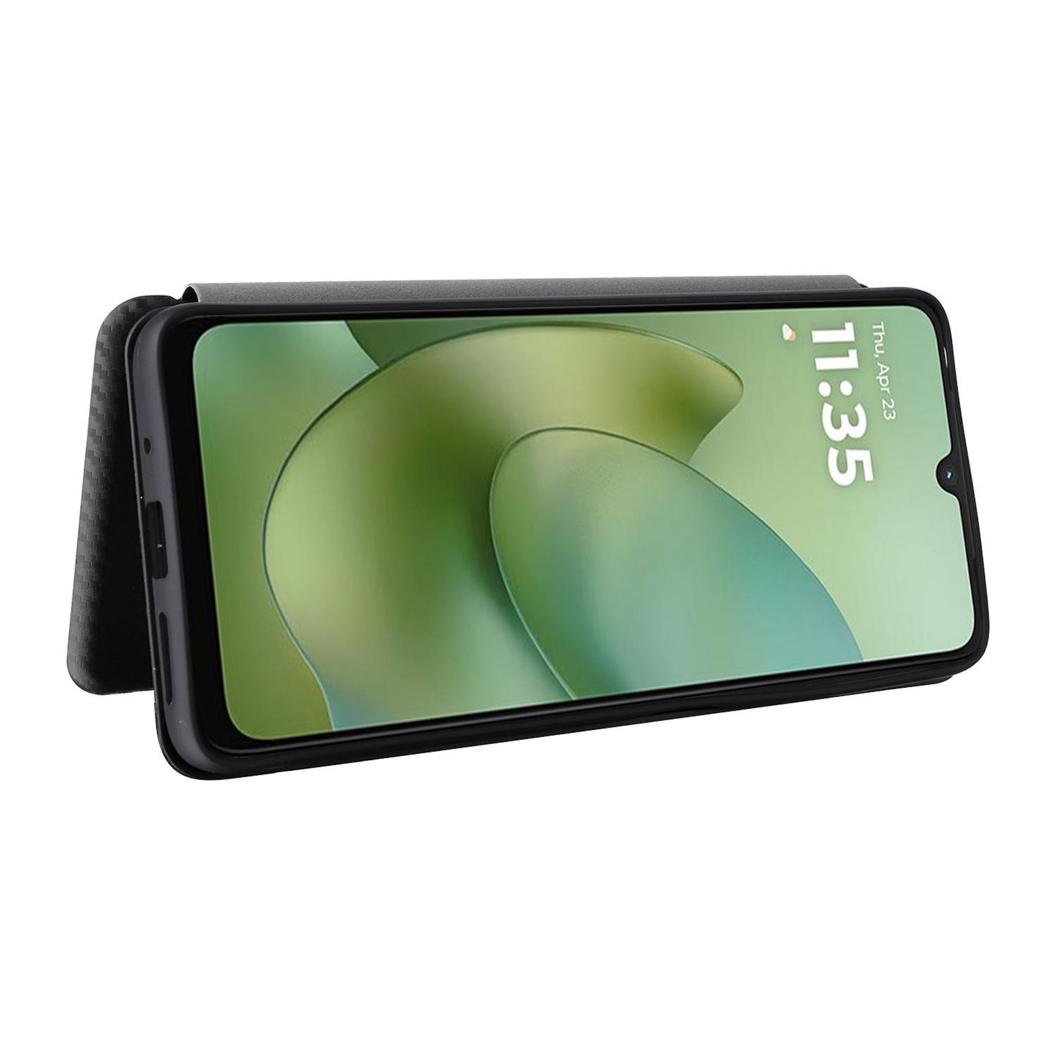 Wigento Smartphone-Hülle für Motorola Moto G06 4G / G06 Power 4G Carbon Textur Flip Kunstleder, Carbon Faser Flip Schutzhülle mit Kartenfach und Ständer