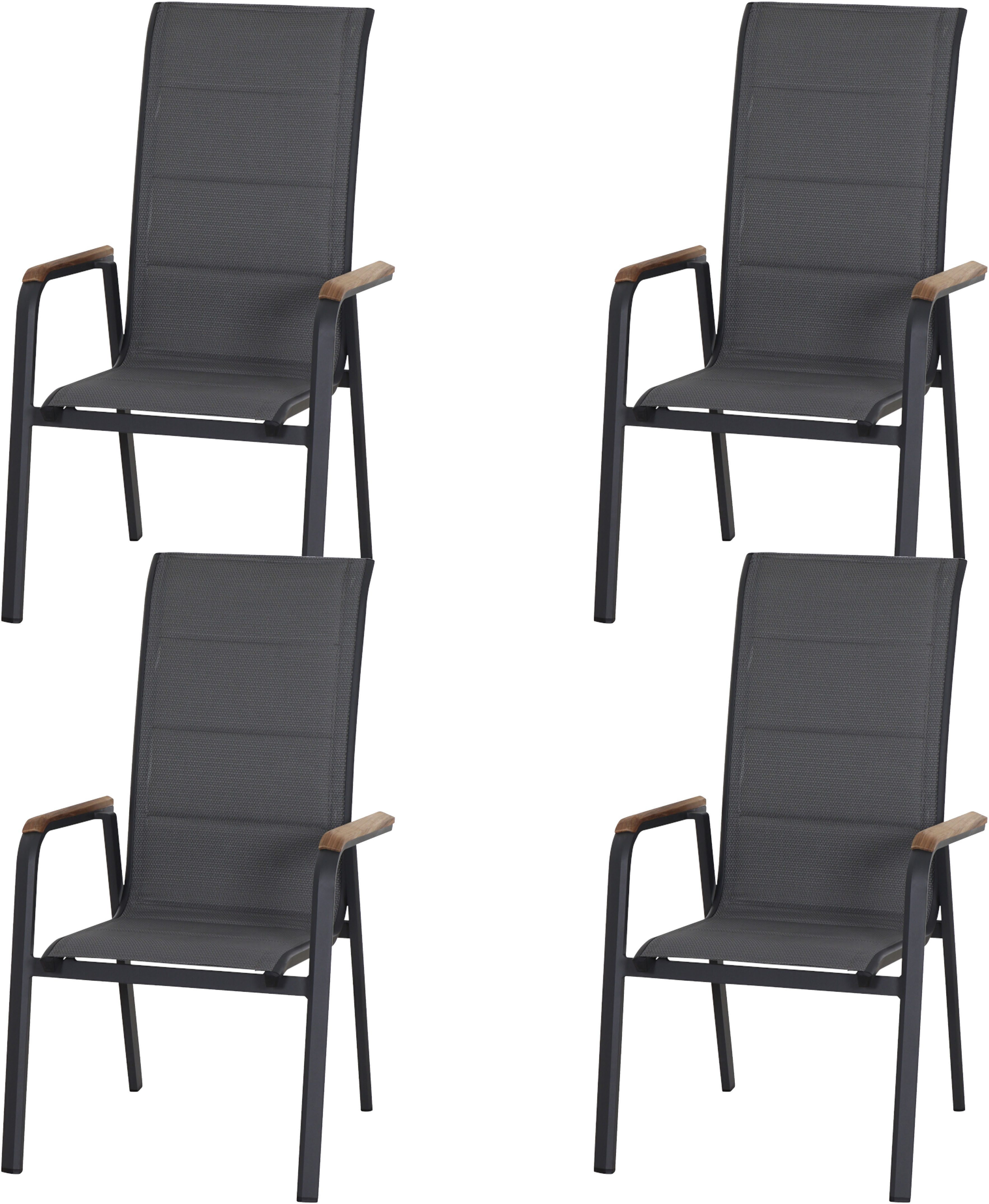 Siena Garden Gartensessel Tesoro HighBack Stapelsessel 4er-Set (Set, 4-St), Alu, Textil, Teak FSC 100 %