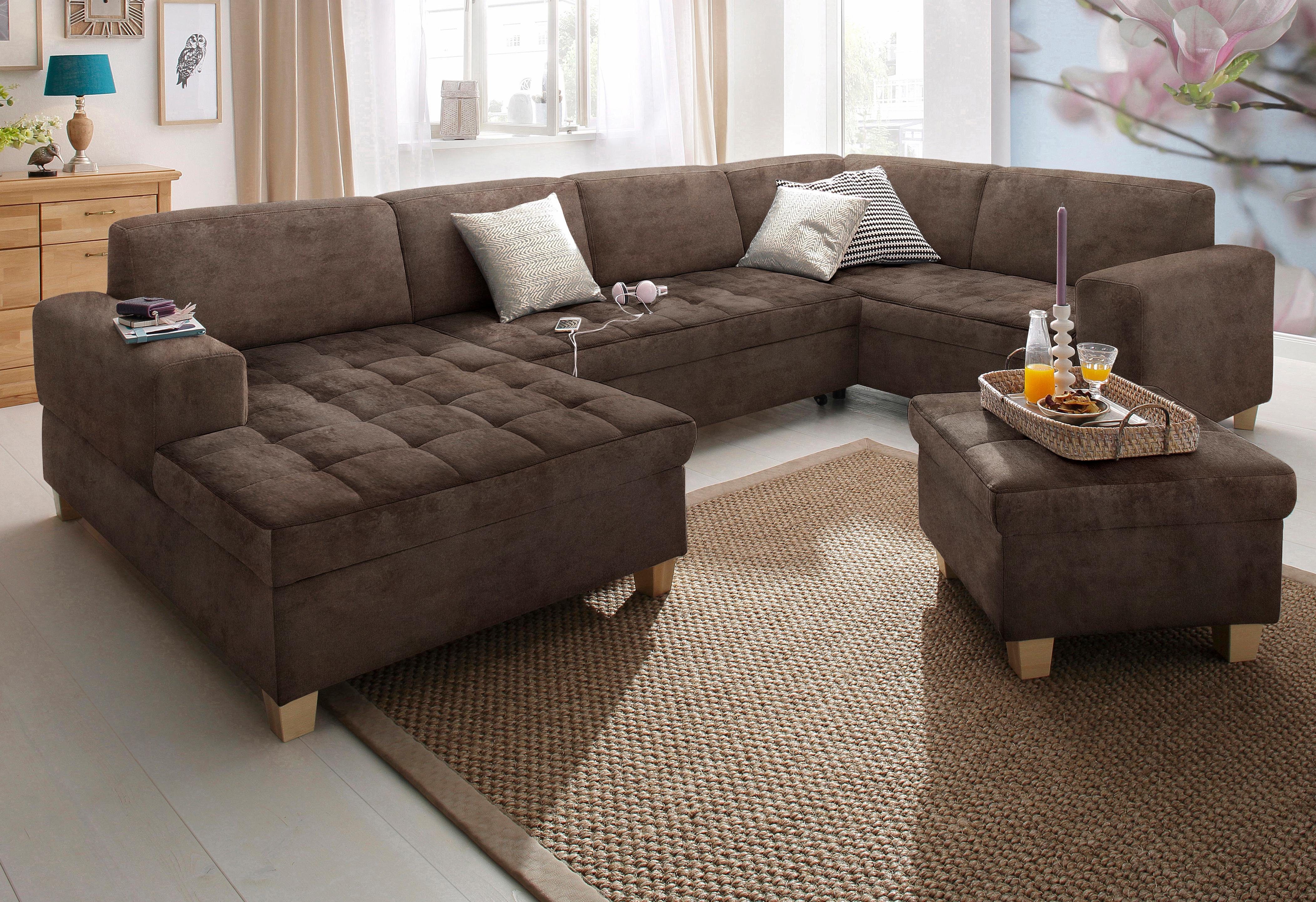 Home affaire Wohnlandschaft Corby U-Form, wahlweise mit Bettfunktion, Steppung auf Sitzfläche