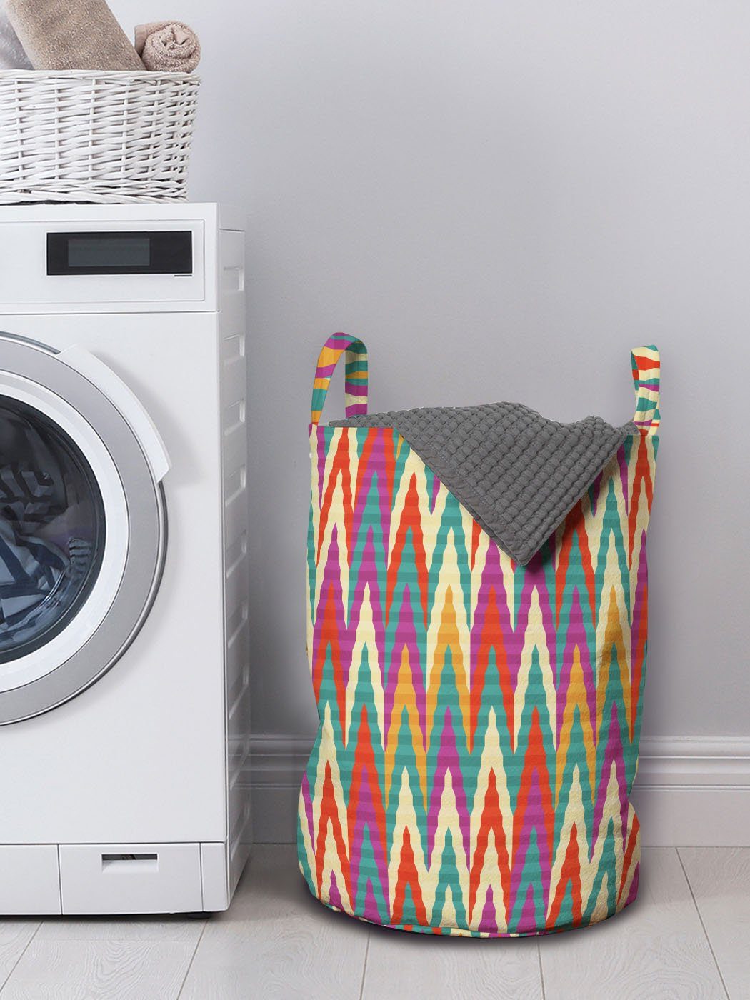 Waschsalons, für Zigzgas Abakuhaus Colored Griffen Muster Kordelzugverschluss mit Ikat Wäschekorb Funky Wäschesäckchen