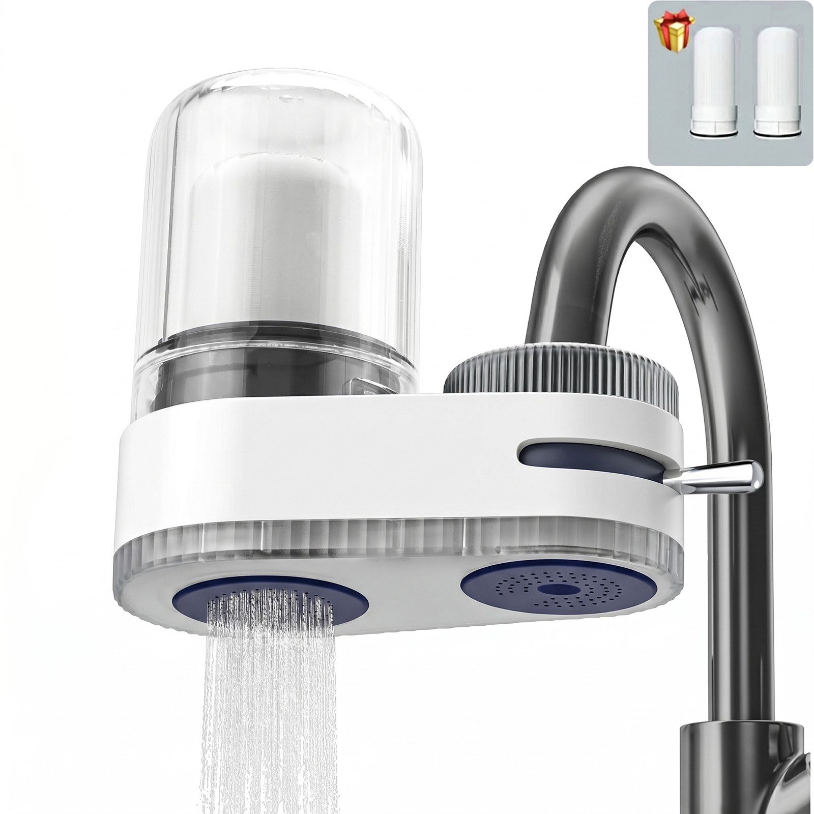 MOPUEA Wasserhahnfilter Wasserhahnfilter Wasserfilter Wasserreiniger Leitungswasserfilter, 7 Lagiges Verbundfilterelement, 2 Ersatzkern