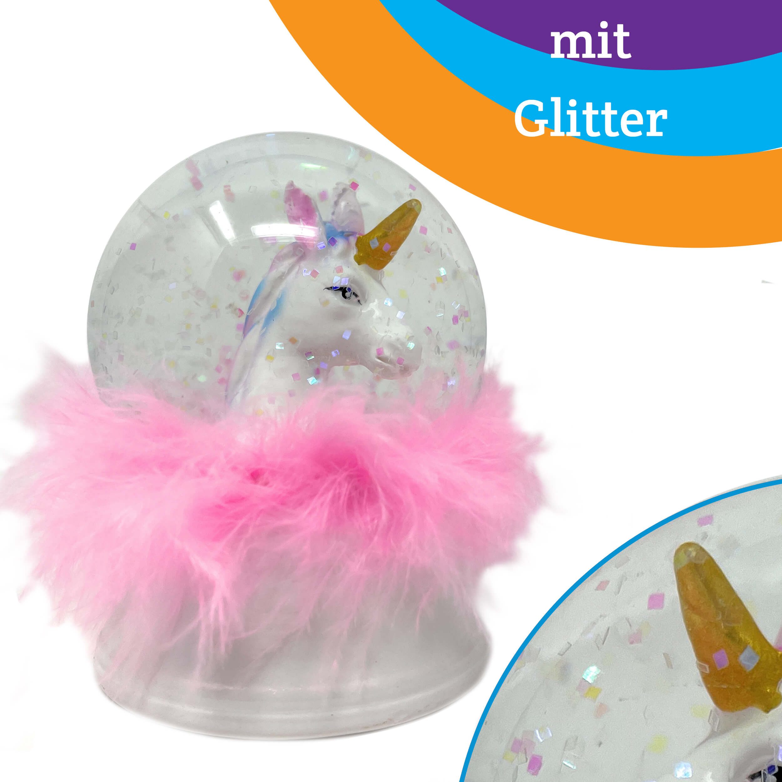 AMLI Schneekugel Schneekugel Einhorn Glas Glitzer, Snowglobe Glitzerkugel Unicorn mit Licht