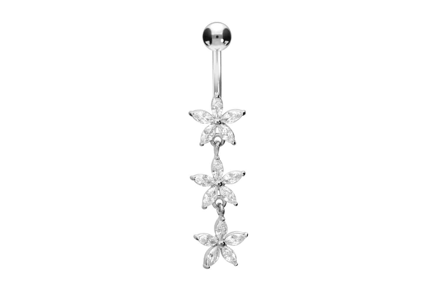 PIERCINGLINE Bauchnabelpiercing Chirurgenstahl Bananabell 3 KLEINE KRISTALLBLUMEN (Bananabells, 1-tlg)