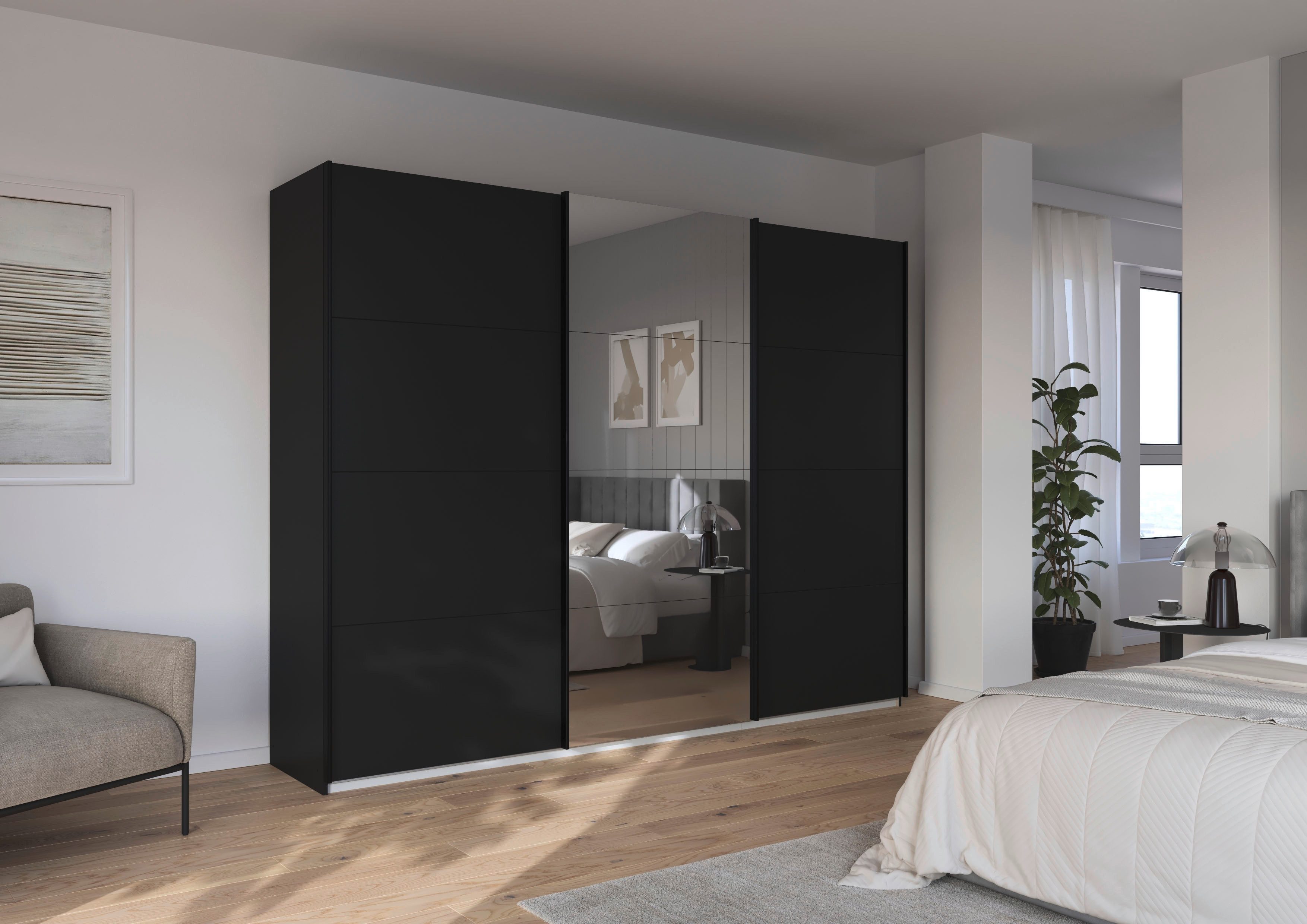 OTTO home Schwebetürenschrank Kleiderschrank Schrank Schlafzimmerschrank Garderobe AGORDO (Breiten 203/271/315/360 cm in drei Griff-Farben - NEU: Farbe SCHWARZ) Top Innenausstattung, in 4 Breiten und 2 Höhen MADE IN GERMANY