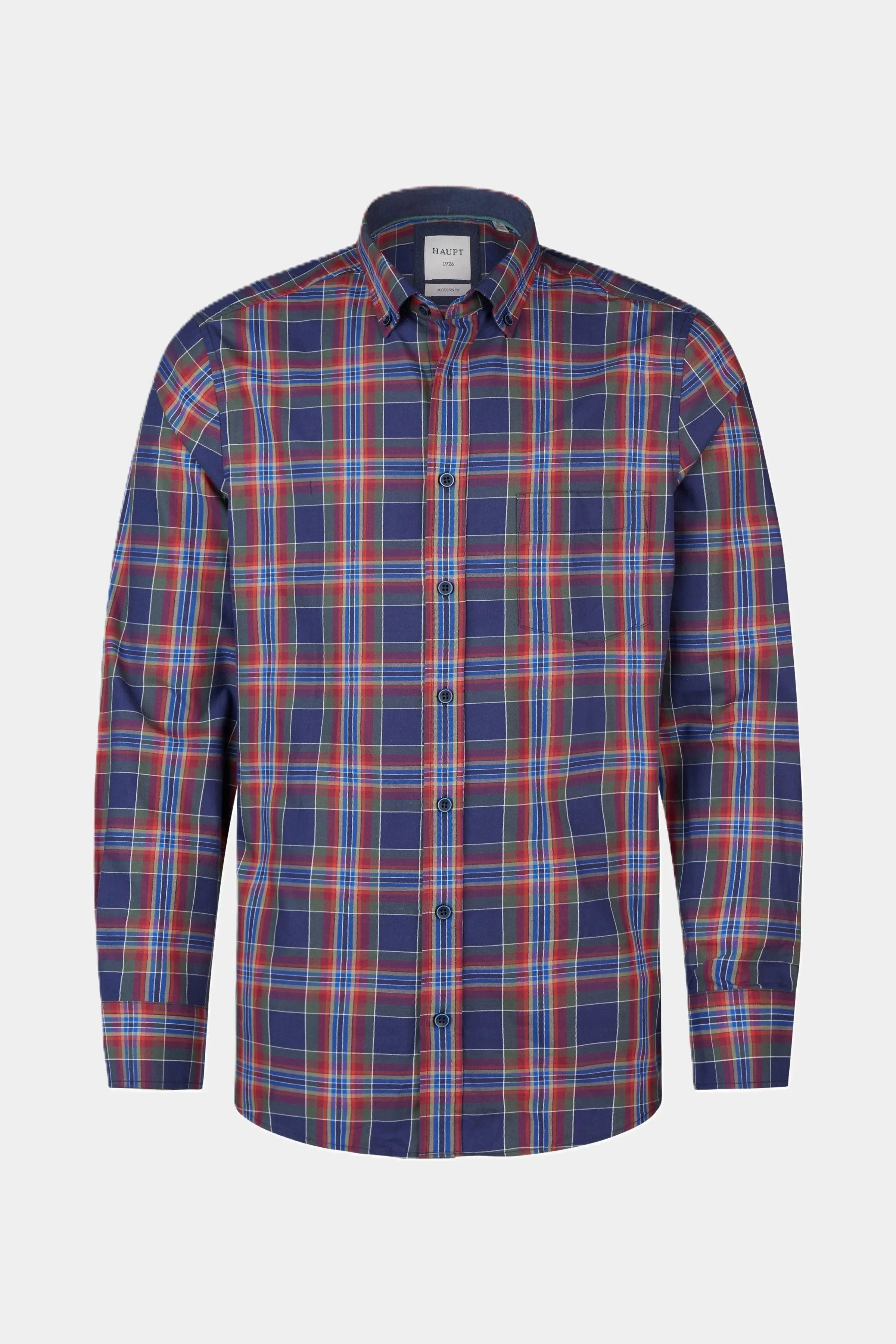 Haupt Langarmhemd Haupt Modern Fit Langarm Baumwoll-Herrenhemd Karomuster in berry