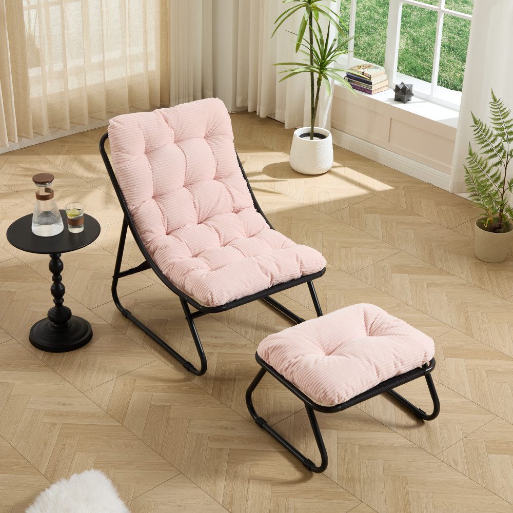 BBG Relaxsessel Relaxsessel mit Hocker, Moderner Loungesessel mit dickem (Relaxsessel mit Hocker), KissenMetallgestell bis 130kg, Indoor Outdoor Liegestuhl
