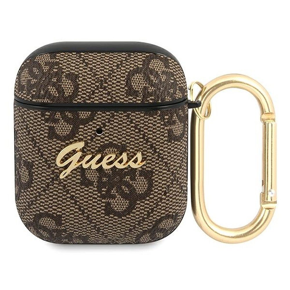 Guess Kopfhörer-Schutzhülle Ohrhörerhülle Ladeboxhülle Schutzetui, 4G Saffiano, Metall-Logo, Karabiner