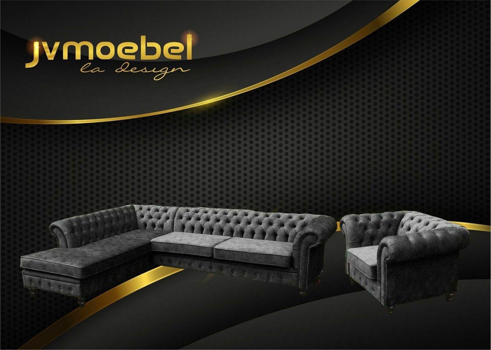 Ecksofa Sofa Couch Ecksofa, Möbel Design Polster JVmoebel Luxus Schwarz Chesterfield