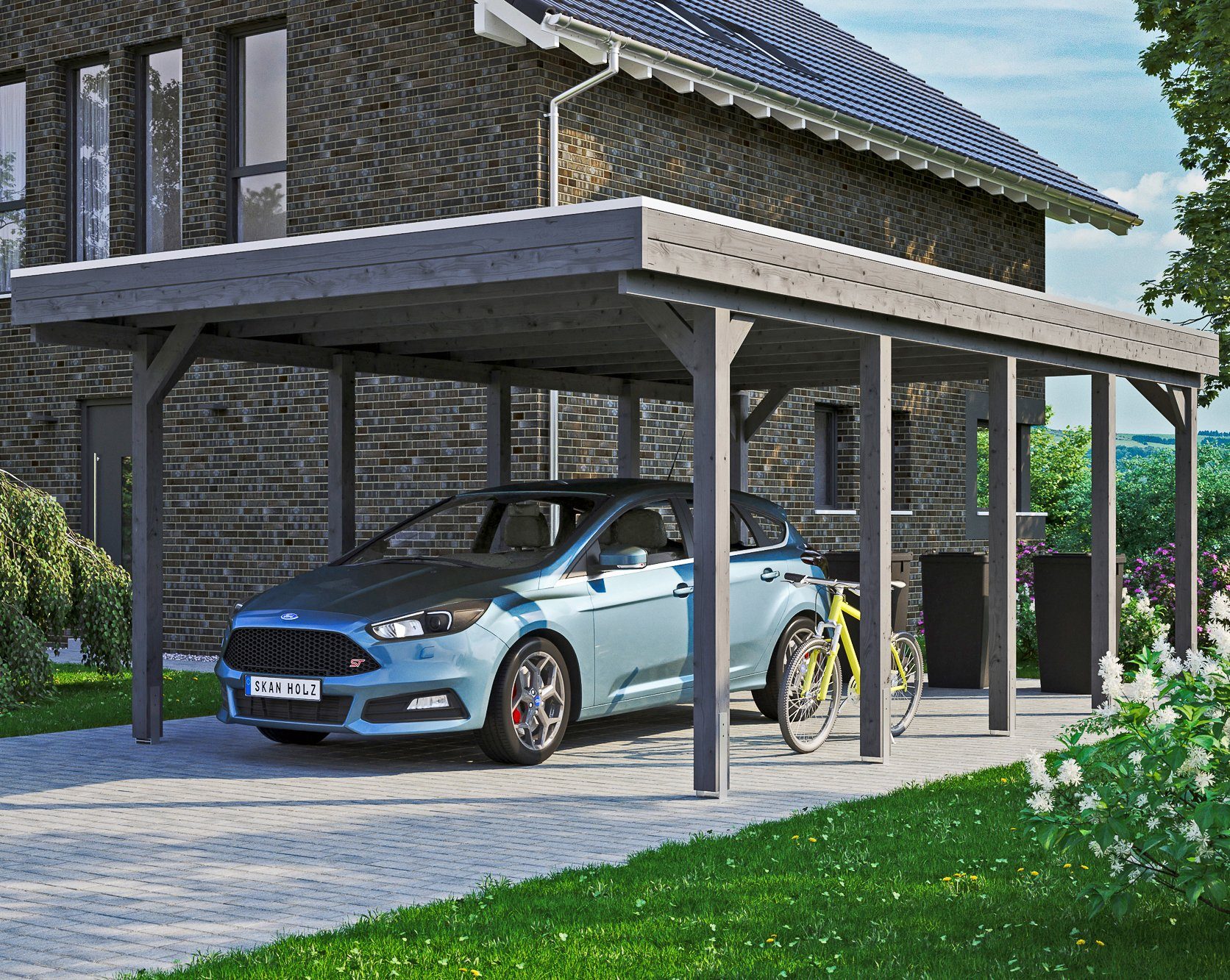 Skanholz Einzelcarport Friesland, BxT: 397x708 cm, 221 cm Einfahrtshöhe dunkelgrau | Carports