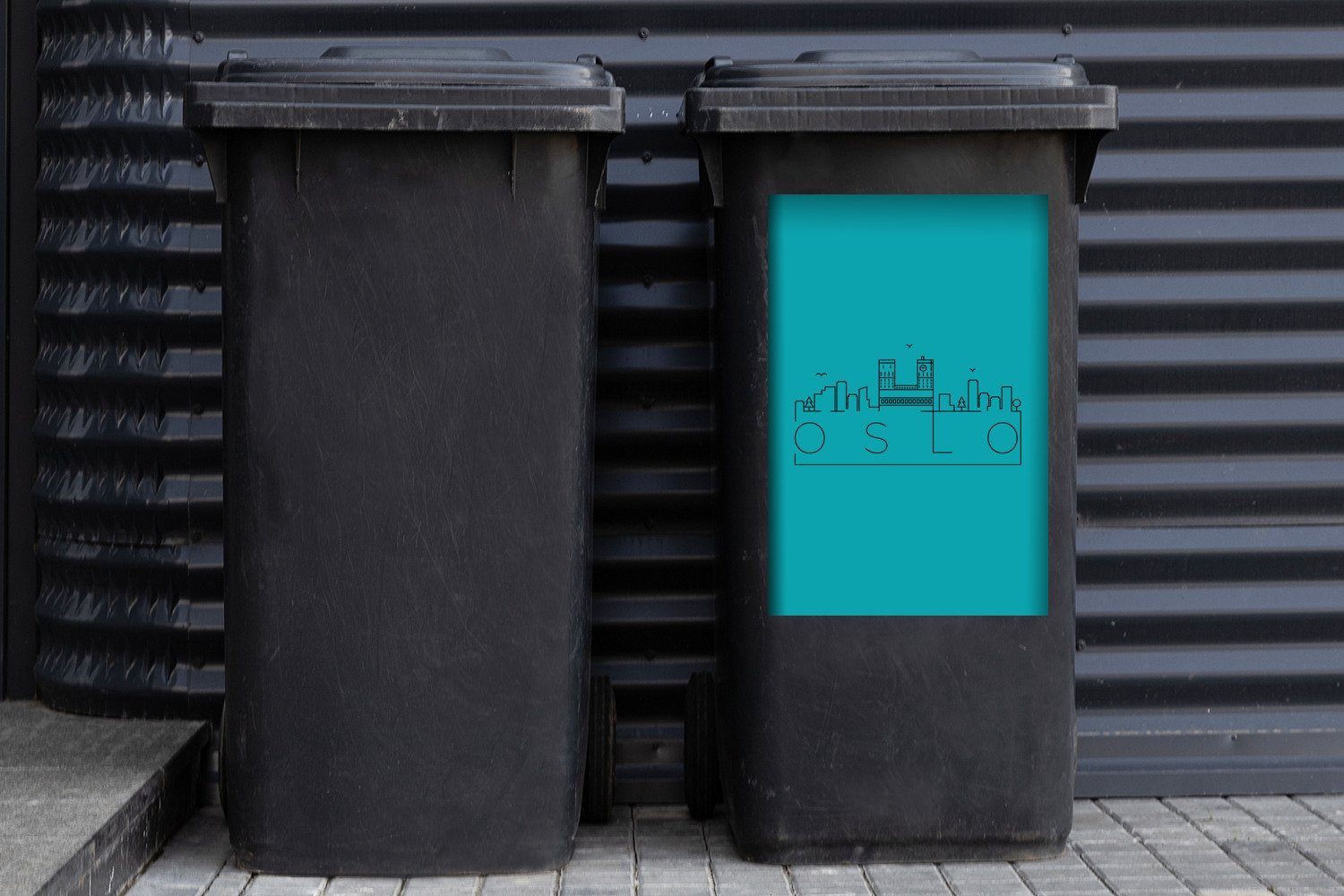 Container, Skyline Abfalbehälter St), Mülleimer-aufkleber, Wandsticker MuchoWow "Oslo" blau Mülltonne, (1 Sticker,