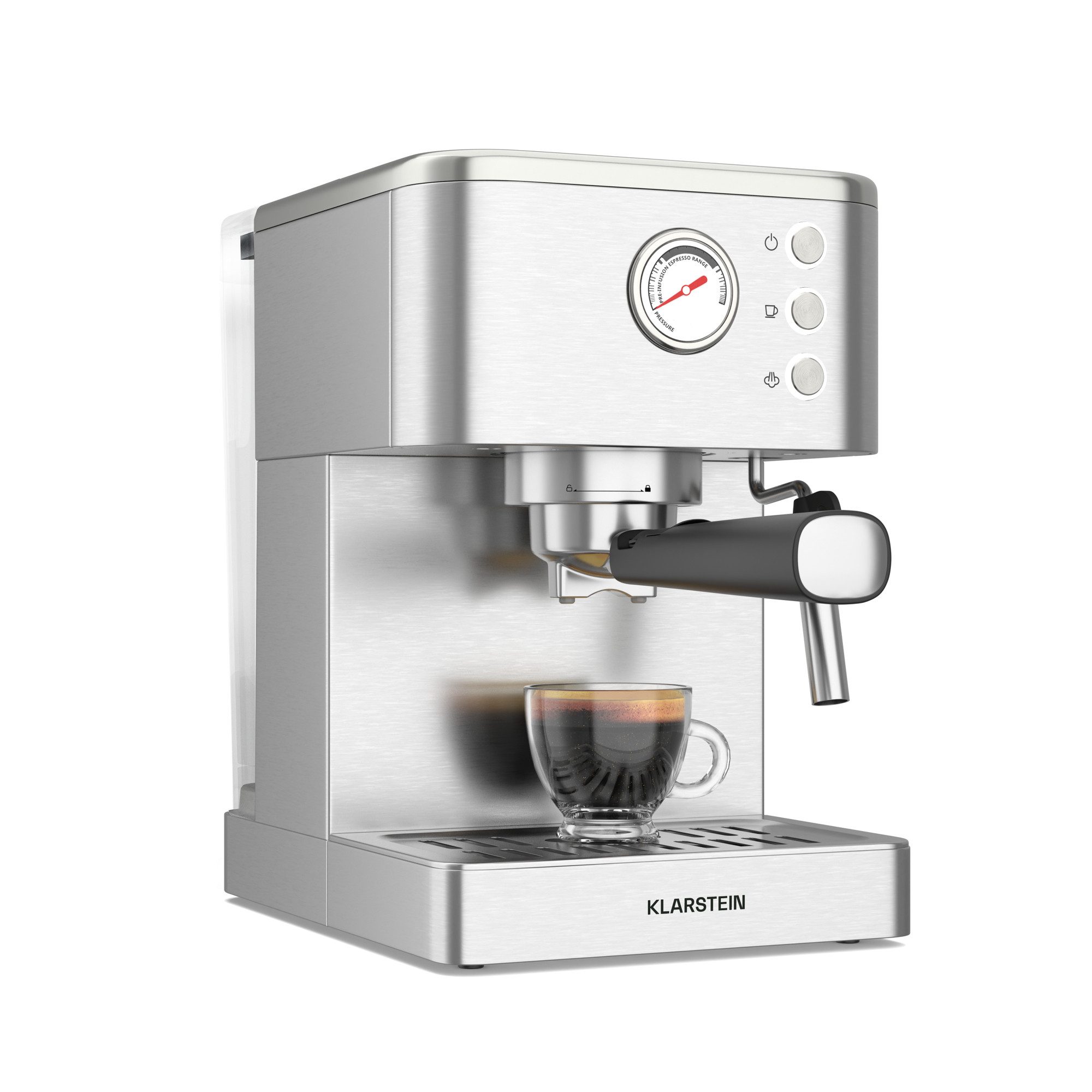 Klarstein Espressomaschine, 1.5l Kaffeekanne, 1 Aluminium-Portafilter, Elektrisch 20 Bar Espressomaschine Kaffemaschine Milchaufschäumer