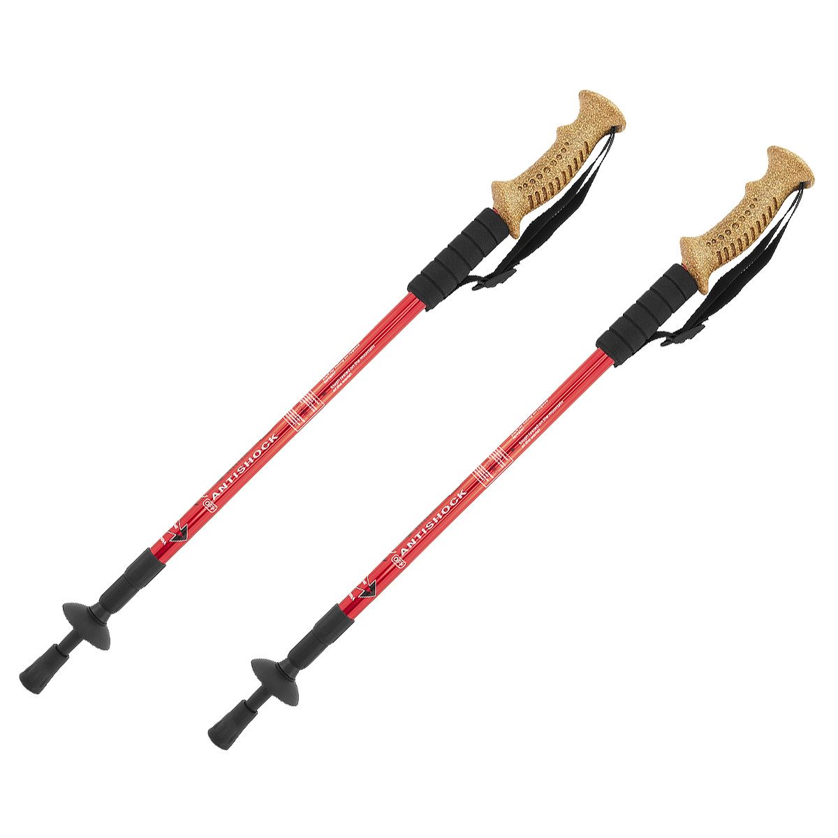 MidGard Nordic-Walking-Stöcke Wanderstöcke 65-135cm Teleskop Antischock Stöcke Korkgriff Dämpfung (2 St), Leicht, mit ergonomischen Korkgriffe
