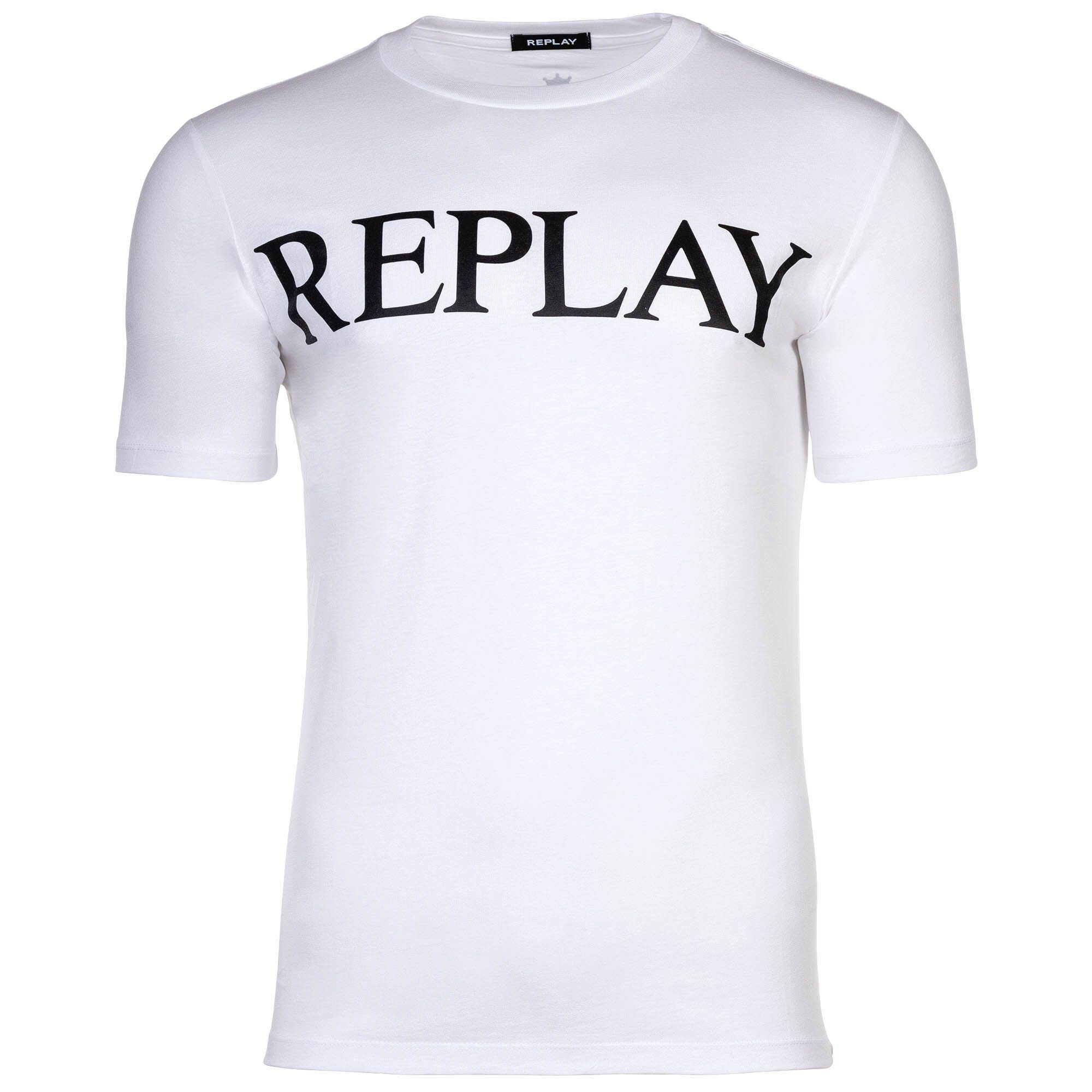 Weiß Herren T-Shirt Logo Replay Rundhals, - 1/2-Arm, T-Shirt